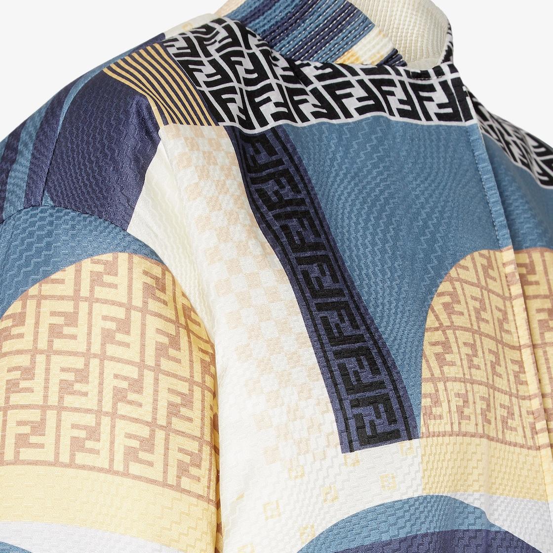 JacketBlue silk reversible bomber jacket with patchwork print Product Image