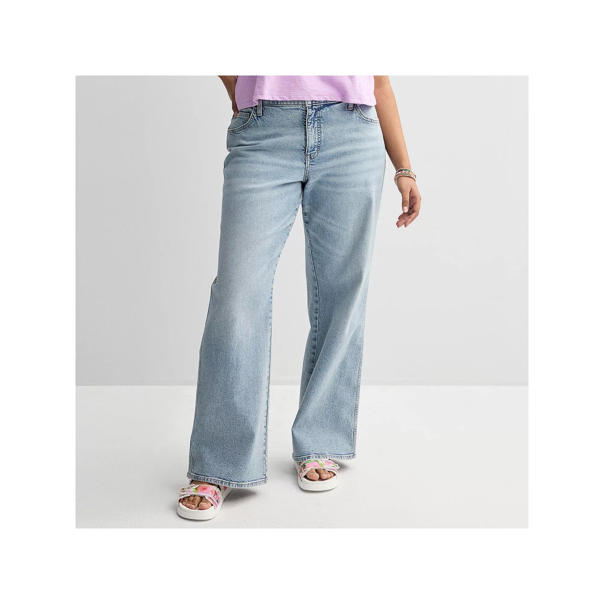 Juniors Plus Size SO Low-Rise Wide Leg Baggy Jeans, Womens Light Blue Product Image