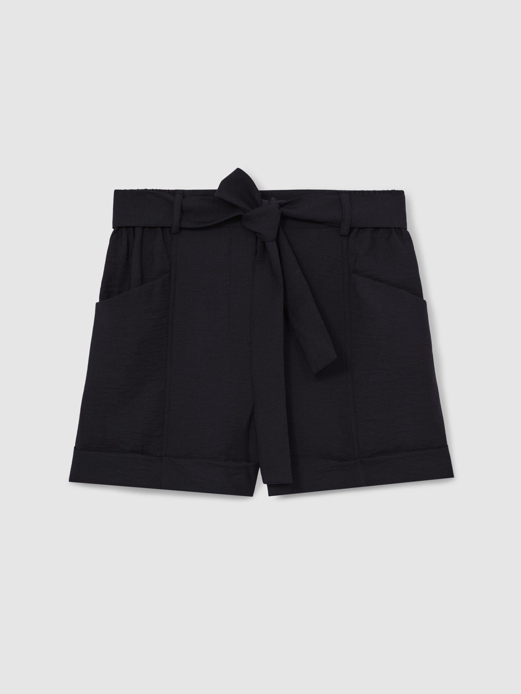 Belted Button Tab Shorts in Navy Product Image