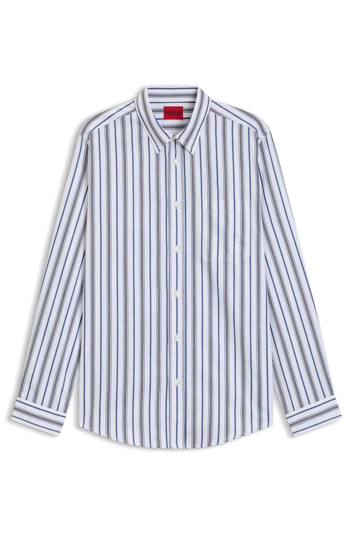 HUGO - Slim-fit shirt in striped cotton poplin - Blue Product Image