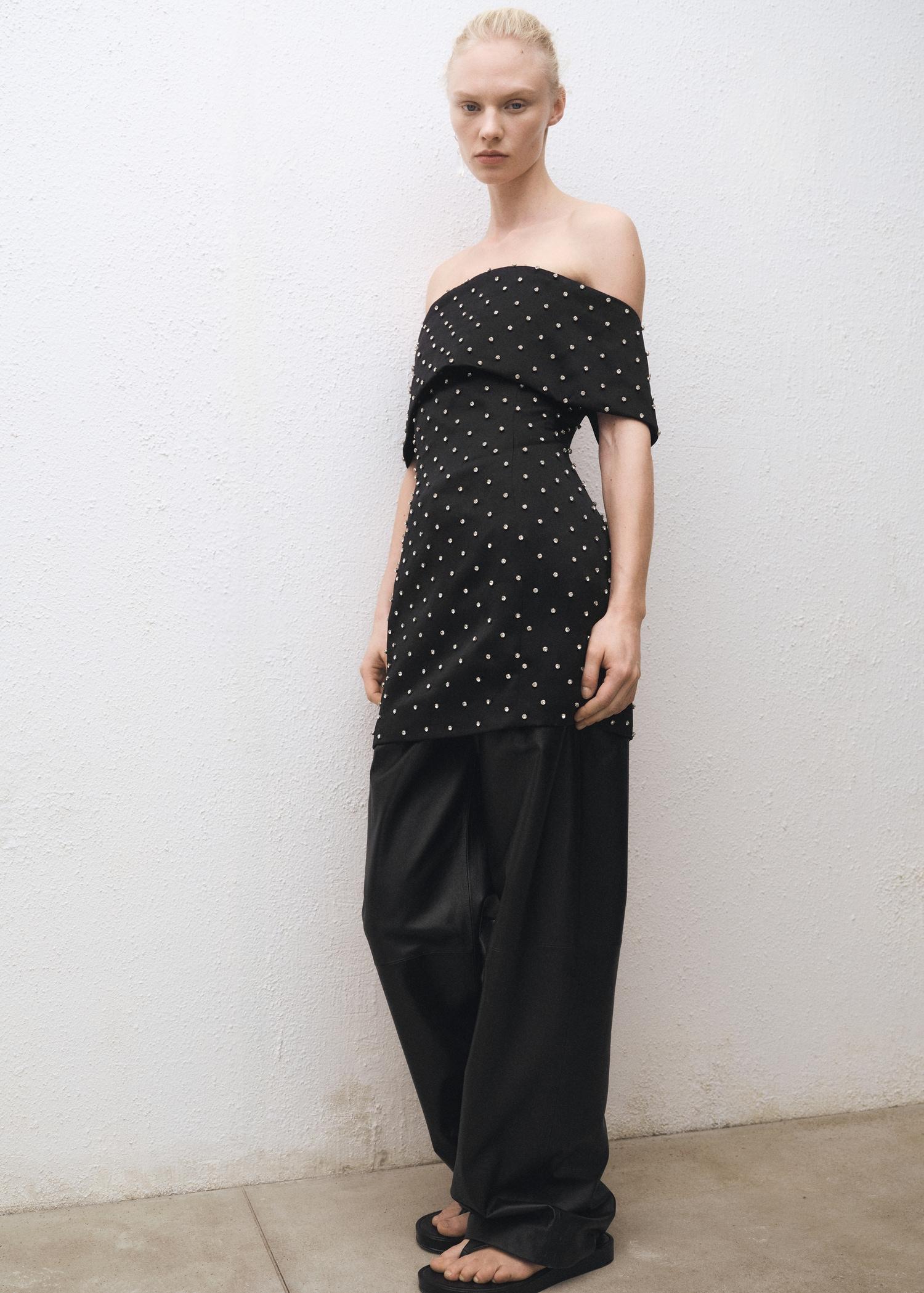 Strapless dress with shiny details - Women | MANGO USA Product Image