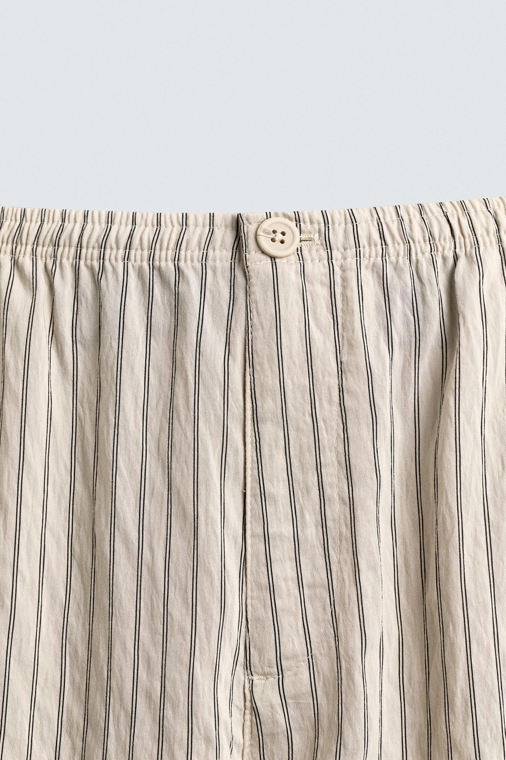 WRINKLED EFFECT STRIPED FLOWY PANTS Product Image