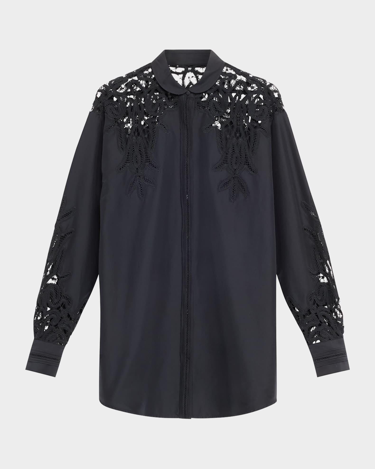 Harden Openwork Embroidery Cotton and Silk Tunic Shirt Product Image