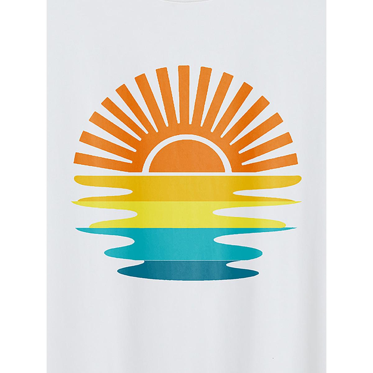 Plus Size Colorful Sunrise Print Round Neck T-Shirt Originalwhite Women Non Art&design Round Neck Everyday-Casual T-shirts BloomChic 26/4X Product Image