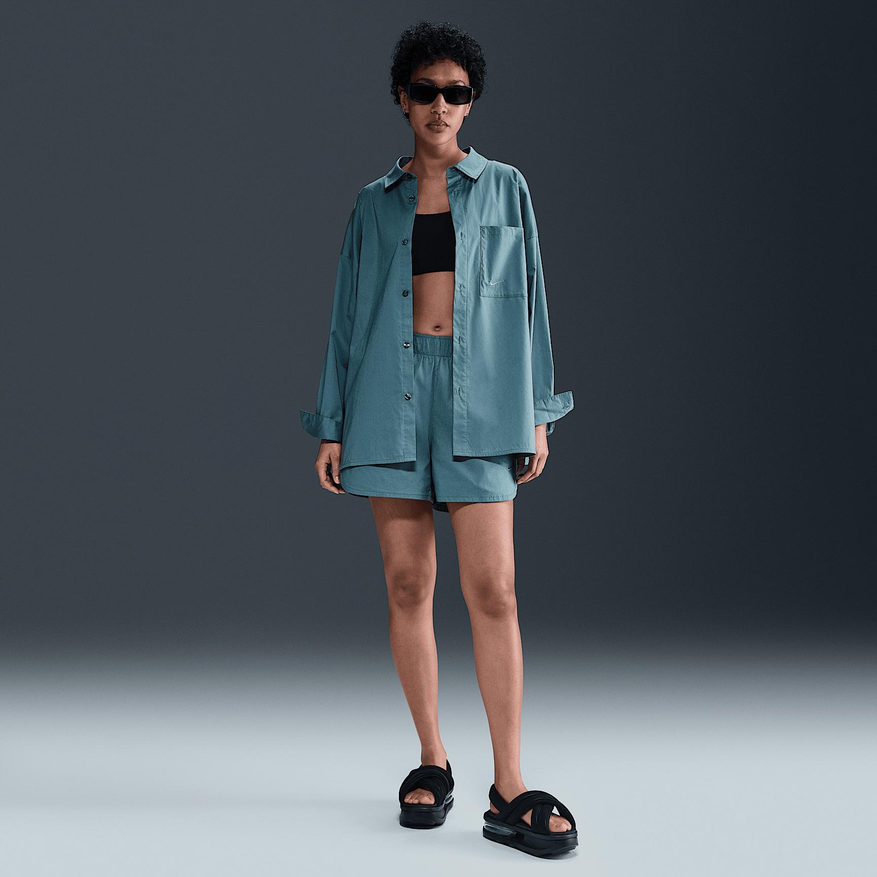 Womens Nike Sportswear Chill Poplin Loose Long-Sleeve Button-Up Top | HJ0715-100 Product Image