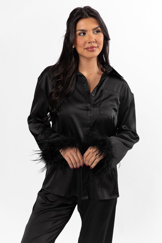 Up All Night Black Feather Pajama Top FINAL SALE Product Image