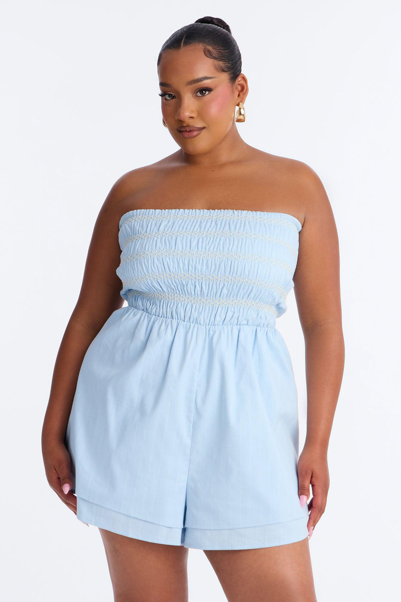 Chantel Strapless Romper - Light Blue Female Product Image