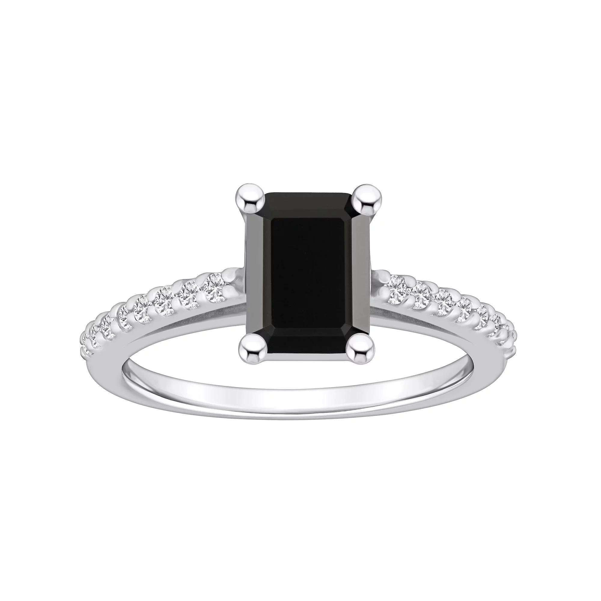 Alyson Layne 10k Gold Emerald Cut Gemstone 1/5 Carat T.W. Diamond Ring, Womens Black Product Image