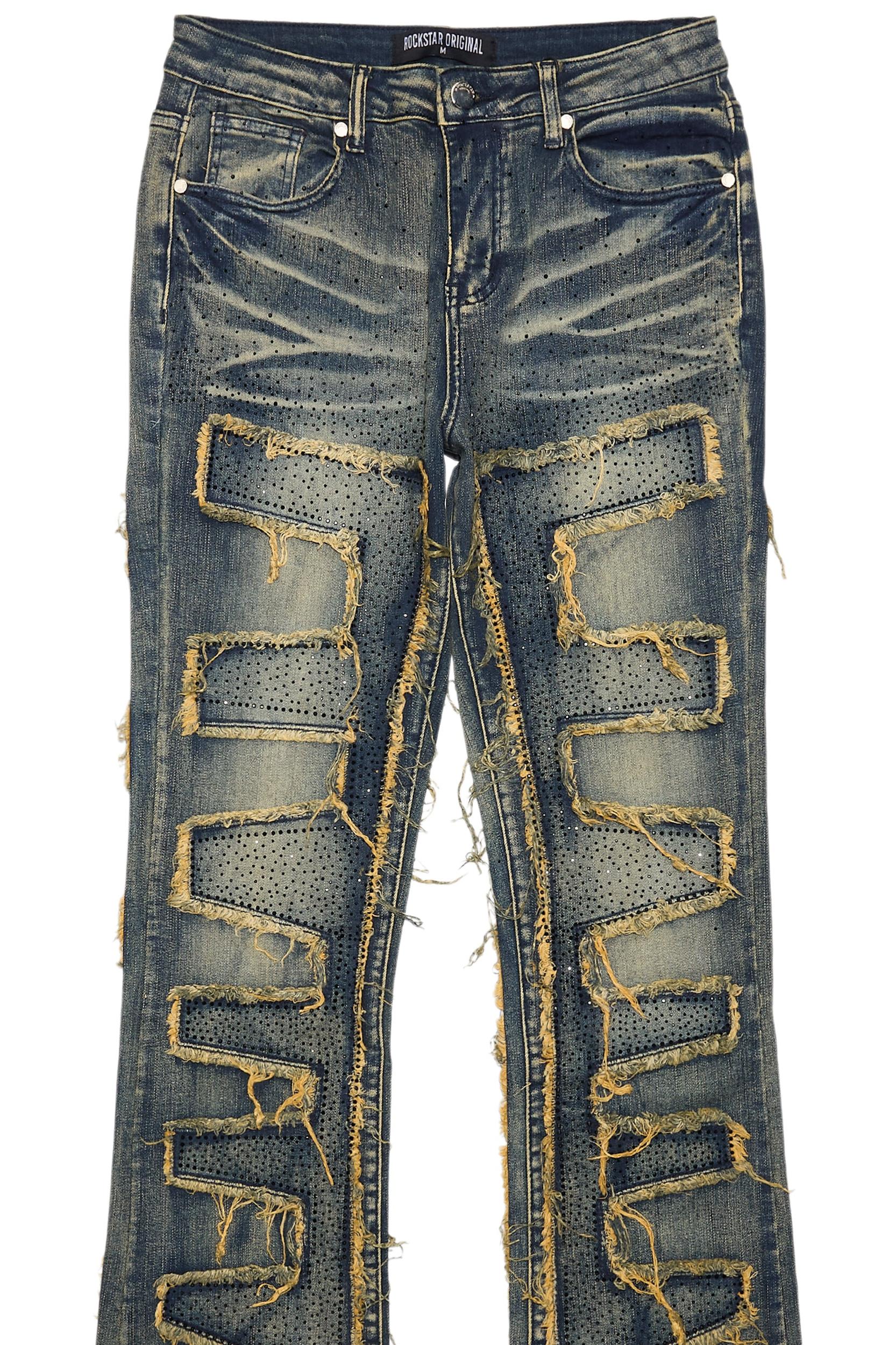 Zariyah Tinted Dark Wash Rhinestone Stacked Flare Jean Female Product Image