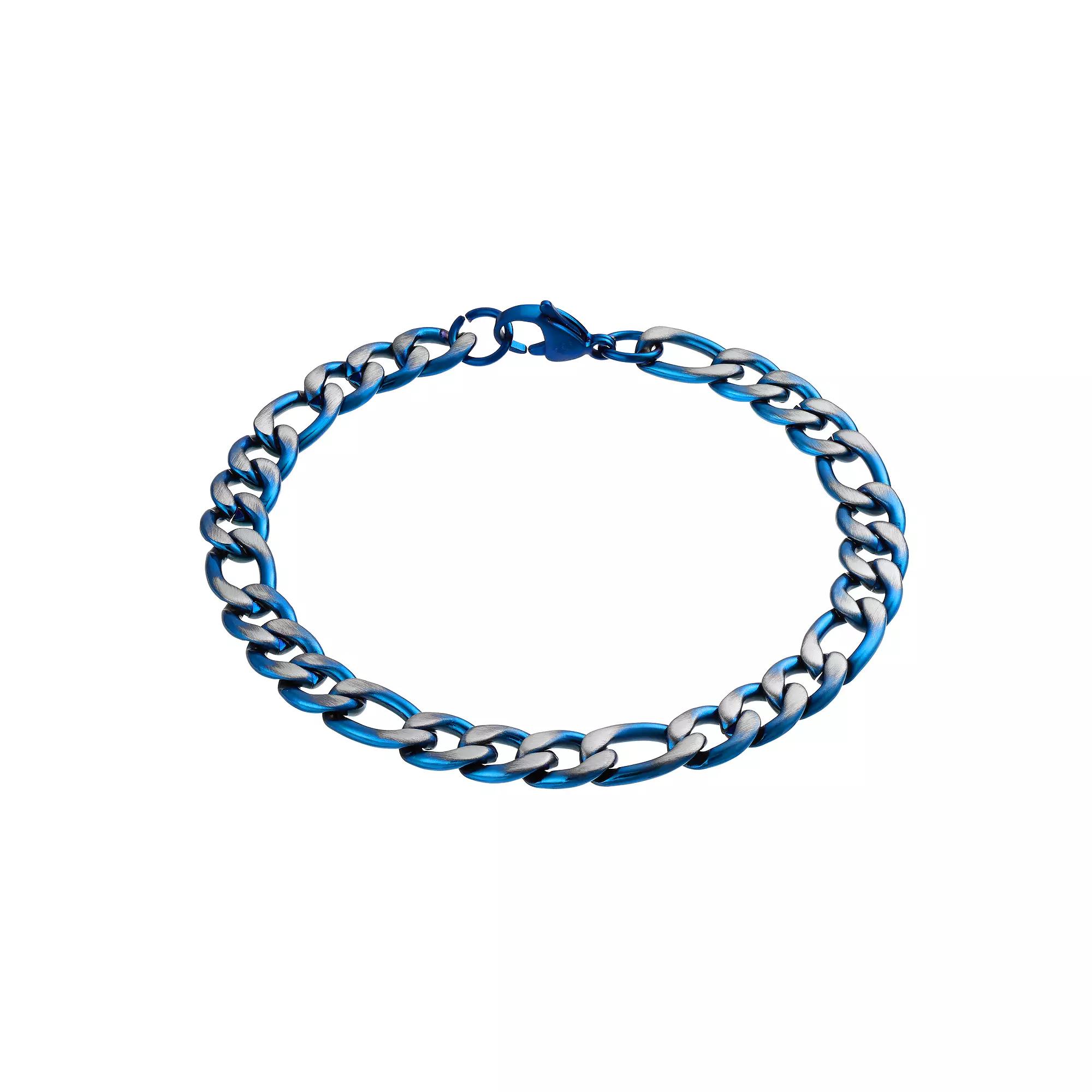 Kristen Kesho Stainless Steel Blue Plated Figaro Chain Bracelet, Men's, Size: 9" Product Image