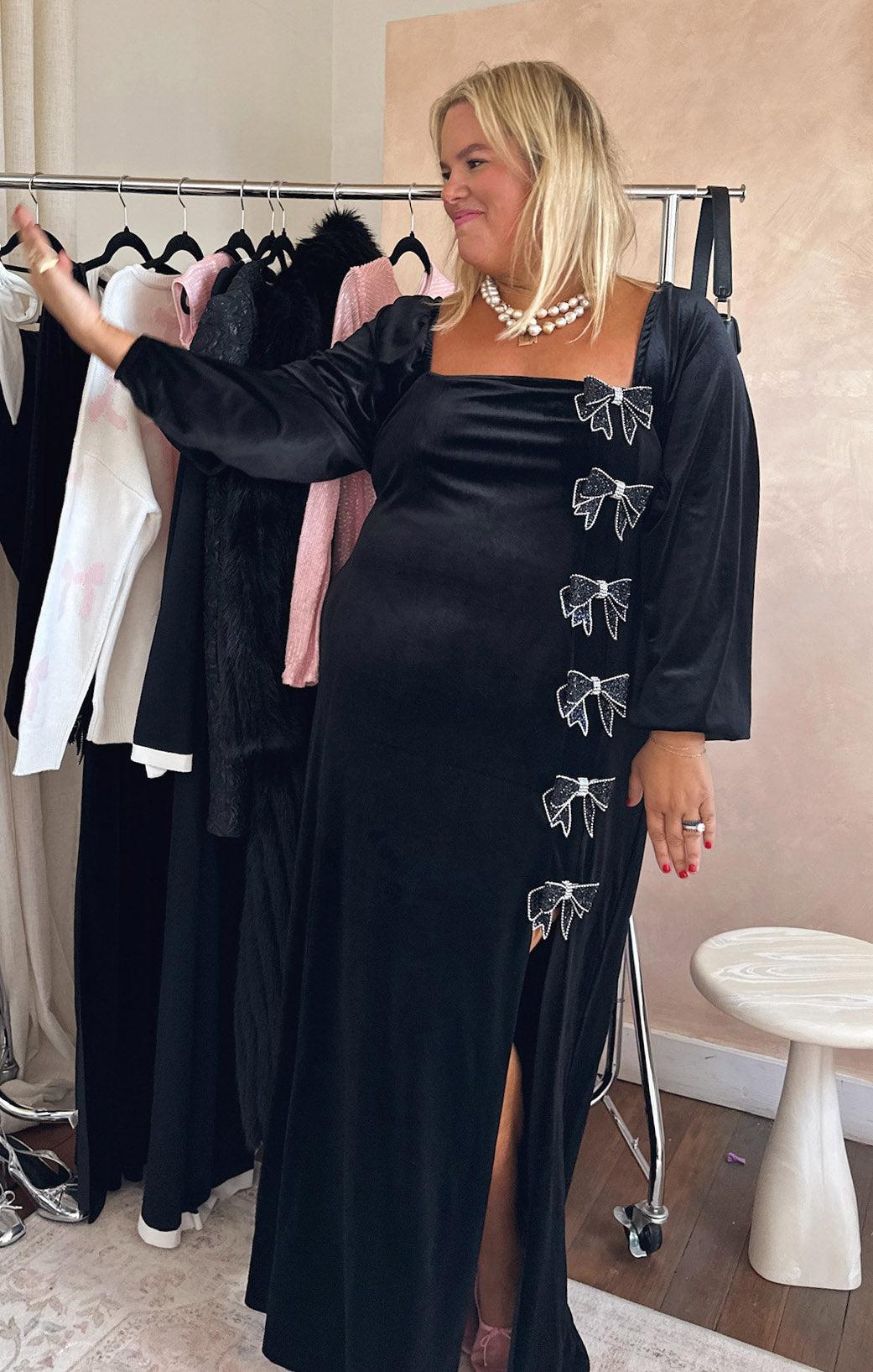 Eloise Dress ~ Velvet with Rhinestone Bows Product Image