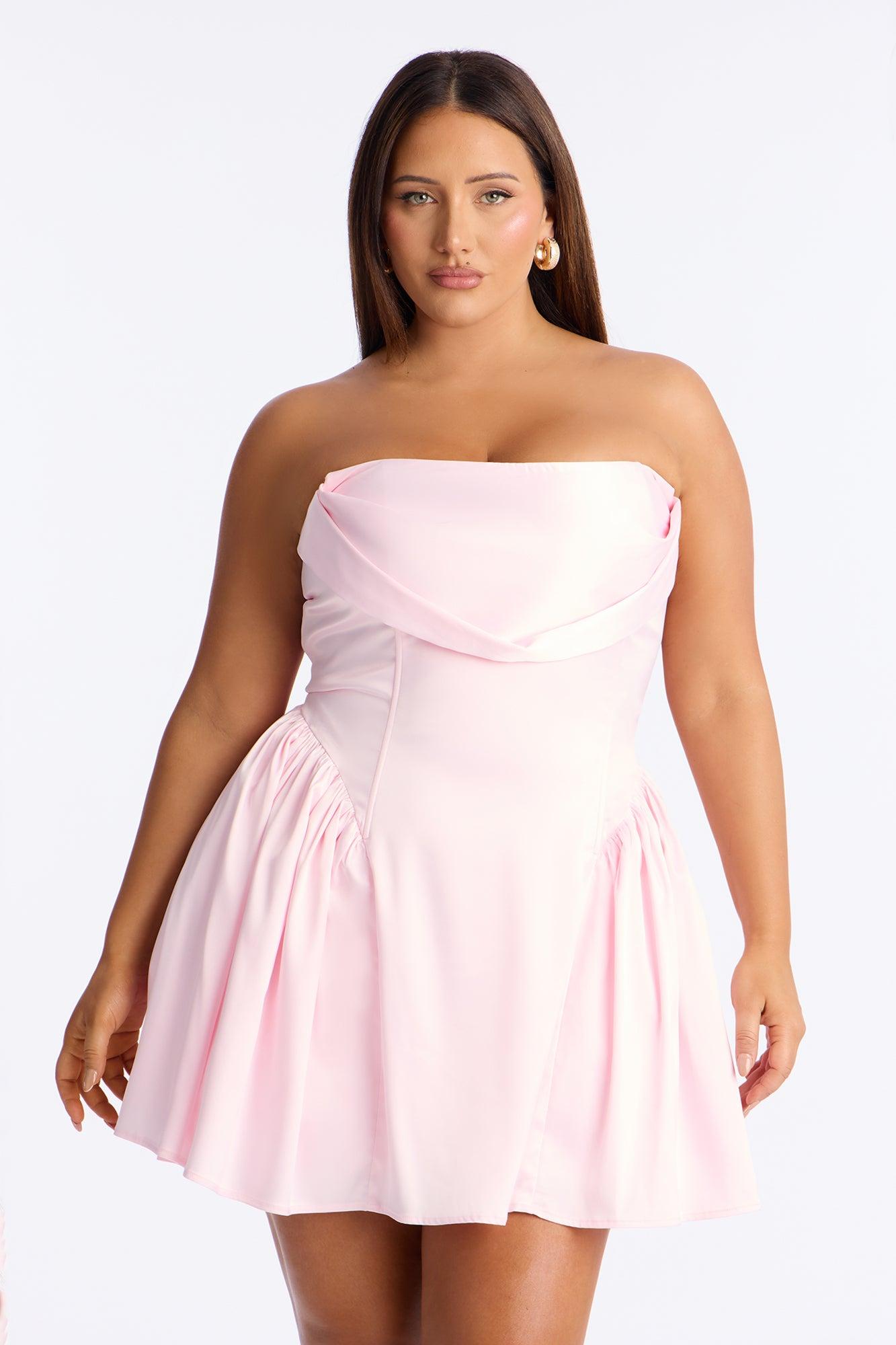 Livia Bow Satin Mini Dress - Pink Female Product Image