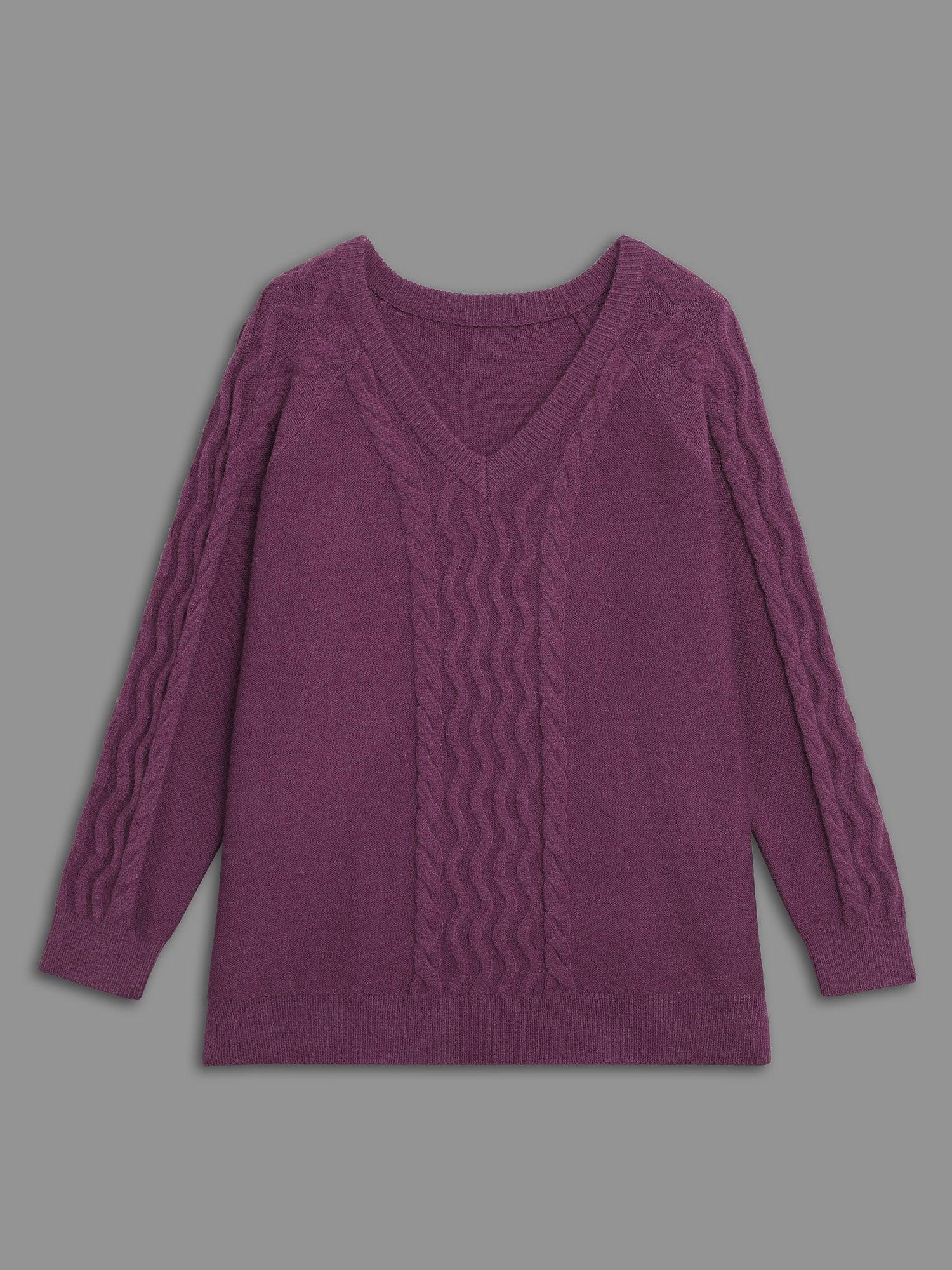 Plain V Neck Cable Knit Pullover Female Product Image