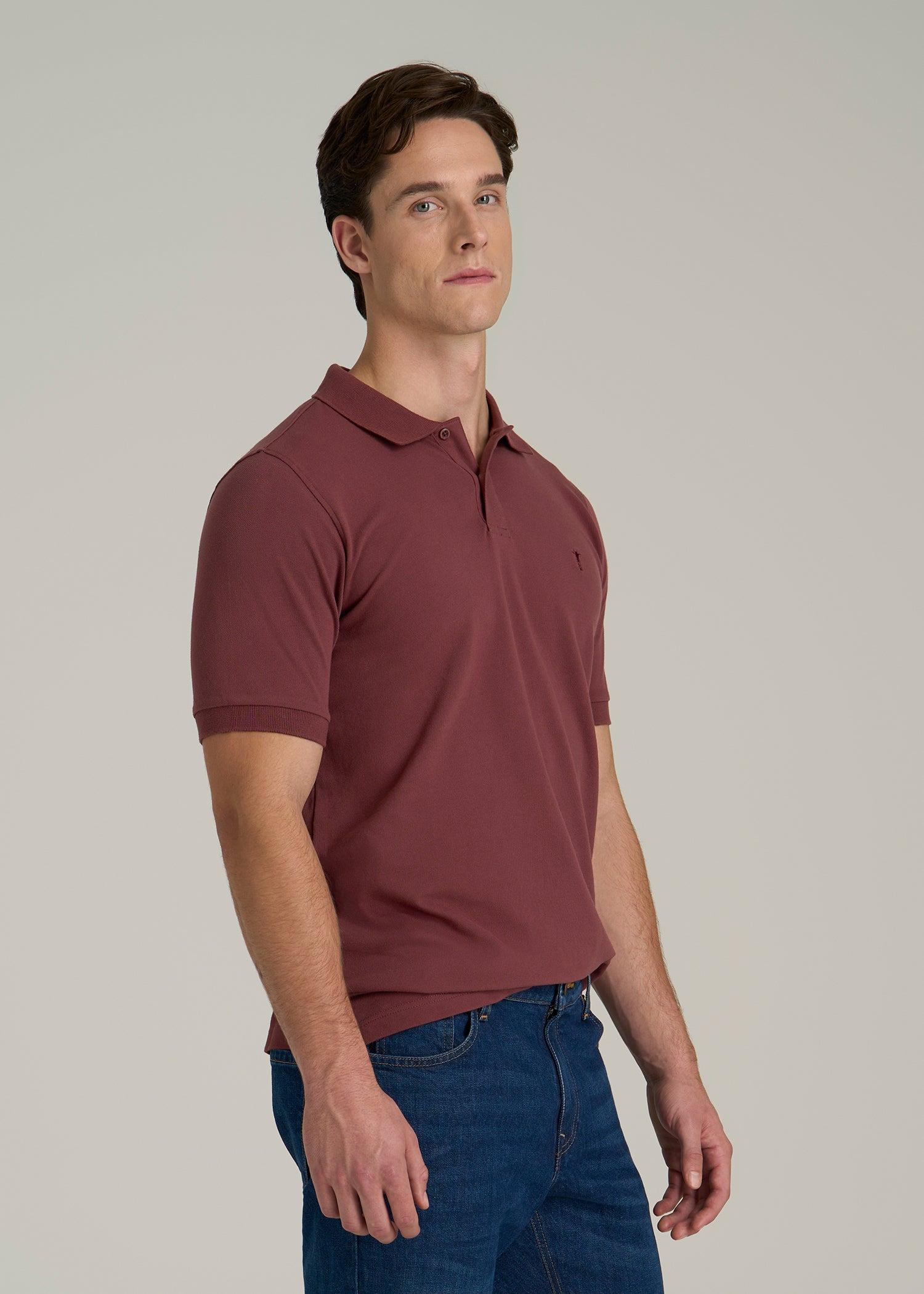 Classic Polo with Embroidered Logo for Tall Men in Cherry Brown Male Product Image