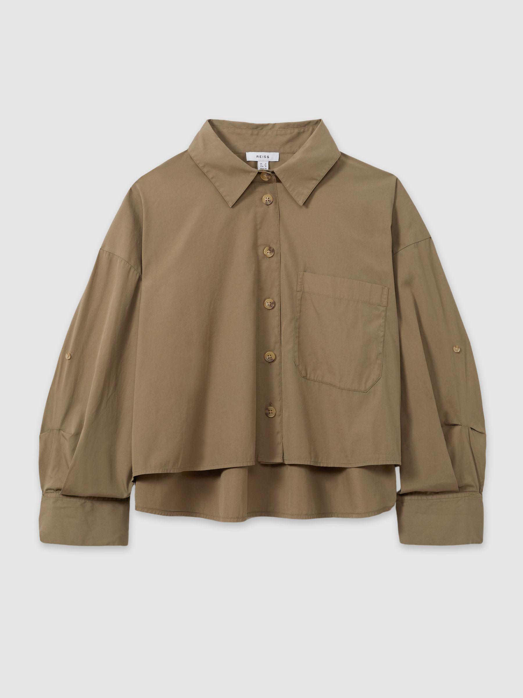 Cropped Cotton Shirt in Khaki Product Image