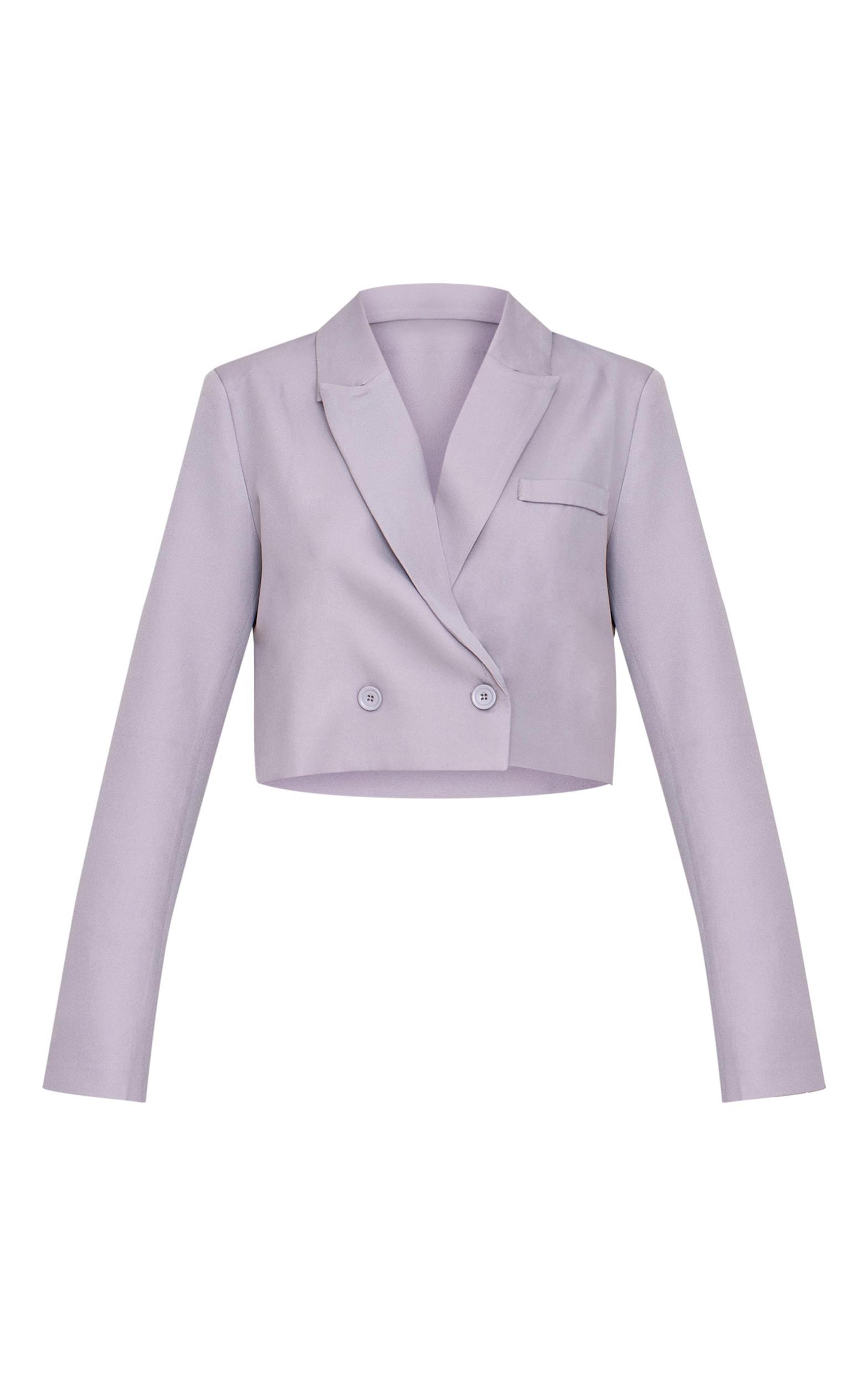 Grey Woven Cropped Shoulder Padded Blazer Product Image
