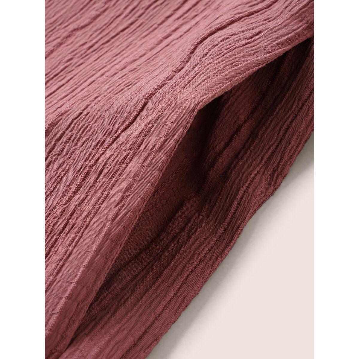 Plus Size Burgundy Plain Texture Drawstring Pleated Wrap Jumpsuit Women Casual Short sleeve Overlap Collar Everyday Loose Jumpsuits BloomChic 22-24/3X Product Image