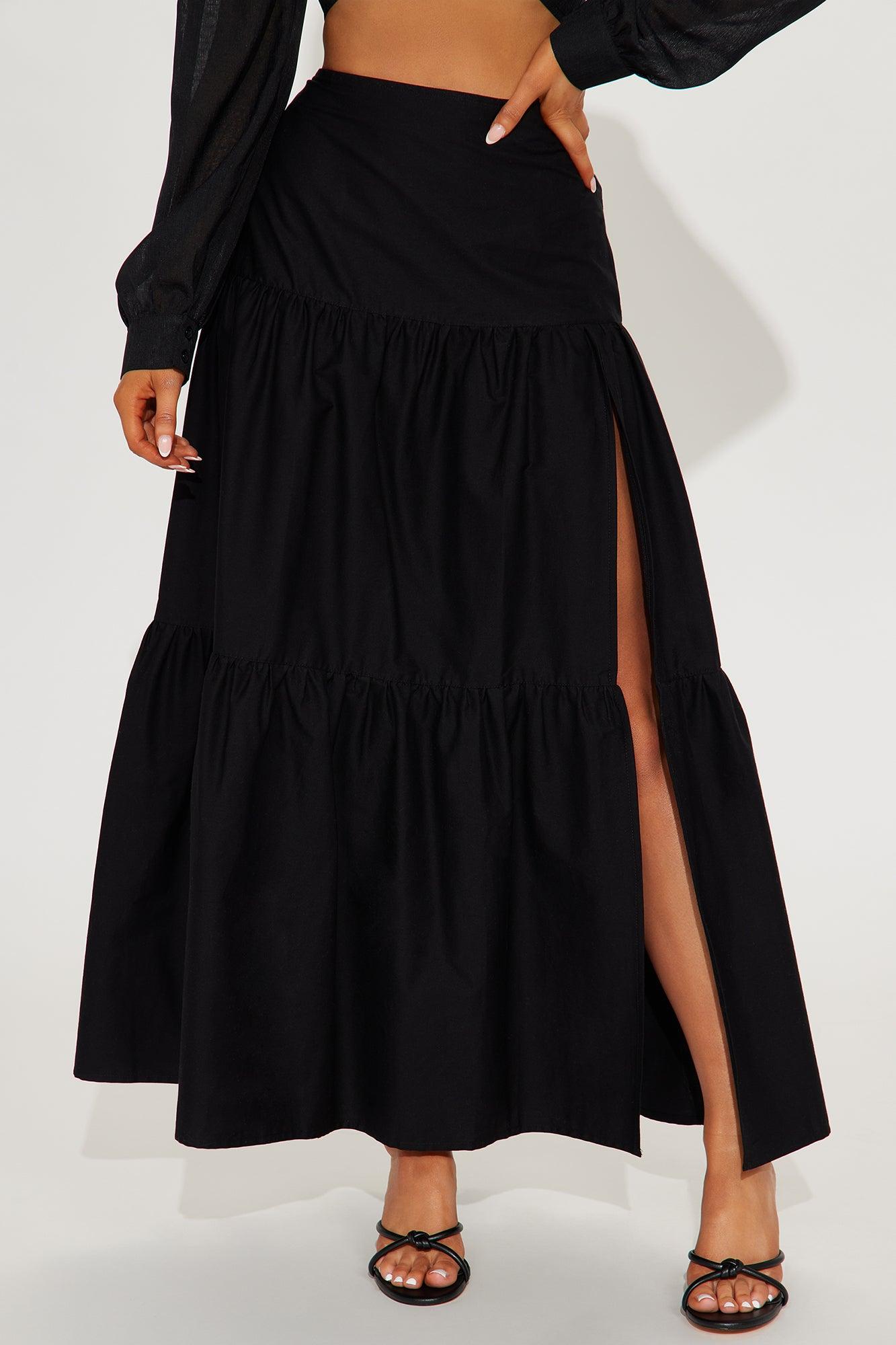 Zoey Poplin Tiered Maxi Skirt - Black Product Image