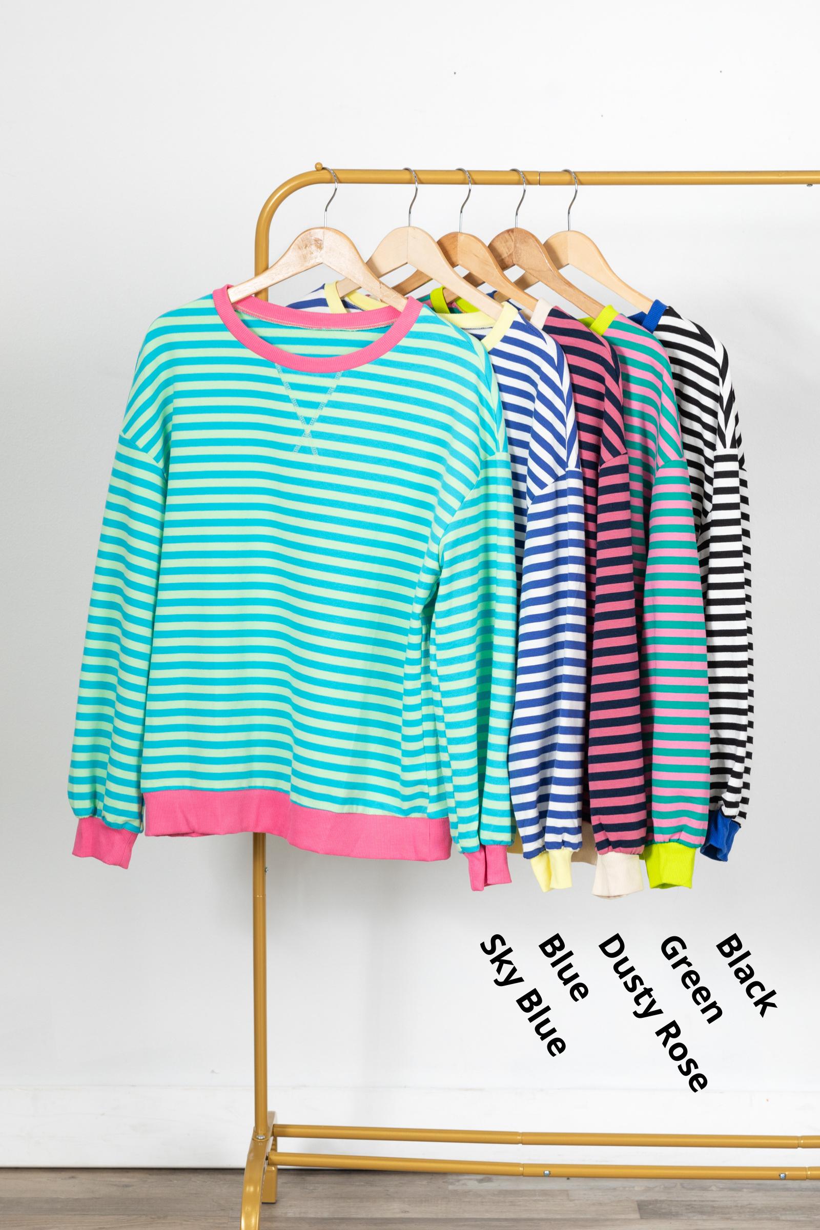 Stripe Contrast Trim Pullover Sweatshirt Top Product Image