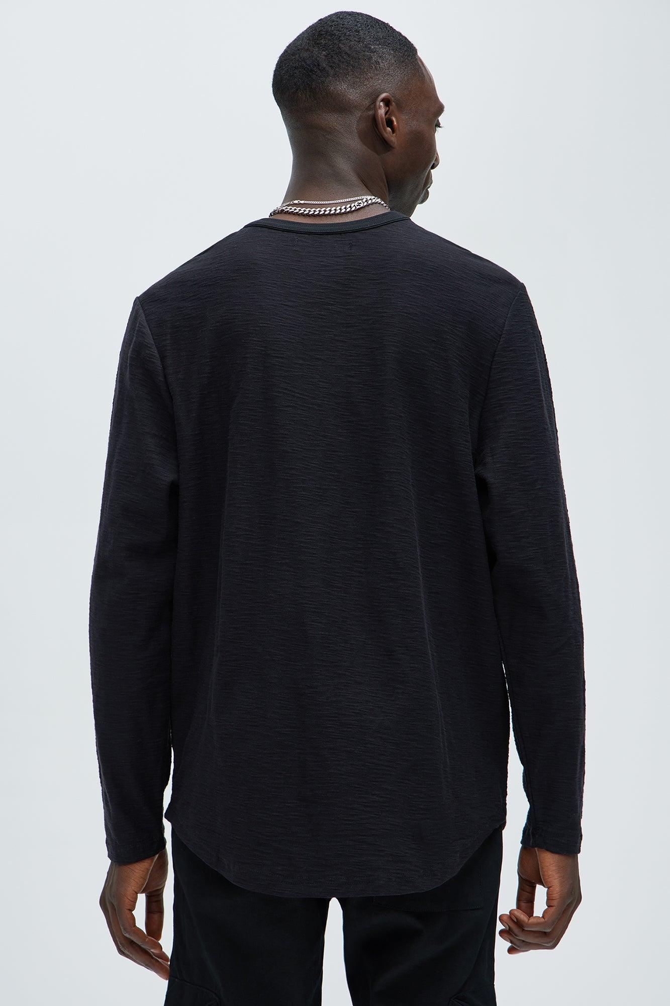 Asher Slub Texture Scallop Long Sleeve Tee - Black Product Image