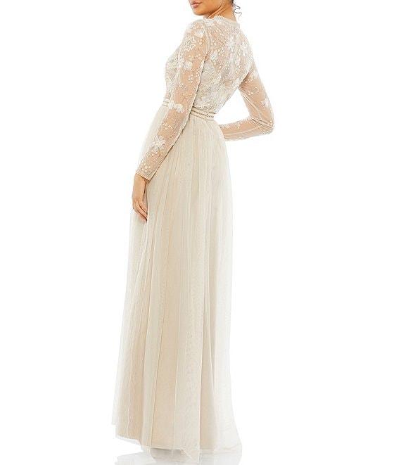 Mac Duggal Illusion Crew Neck Long Sleeve Gown Product Image