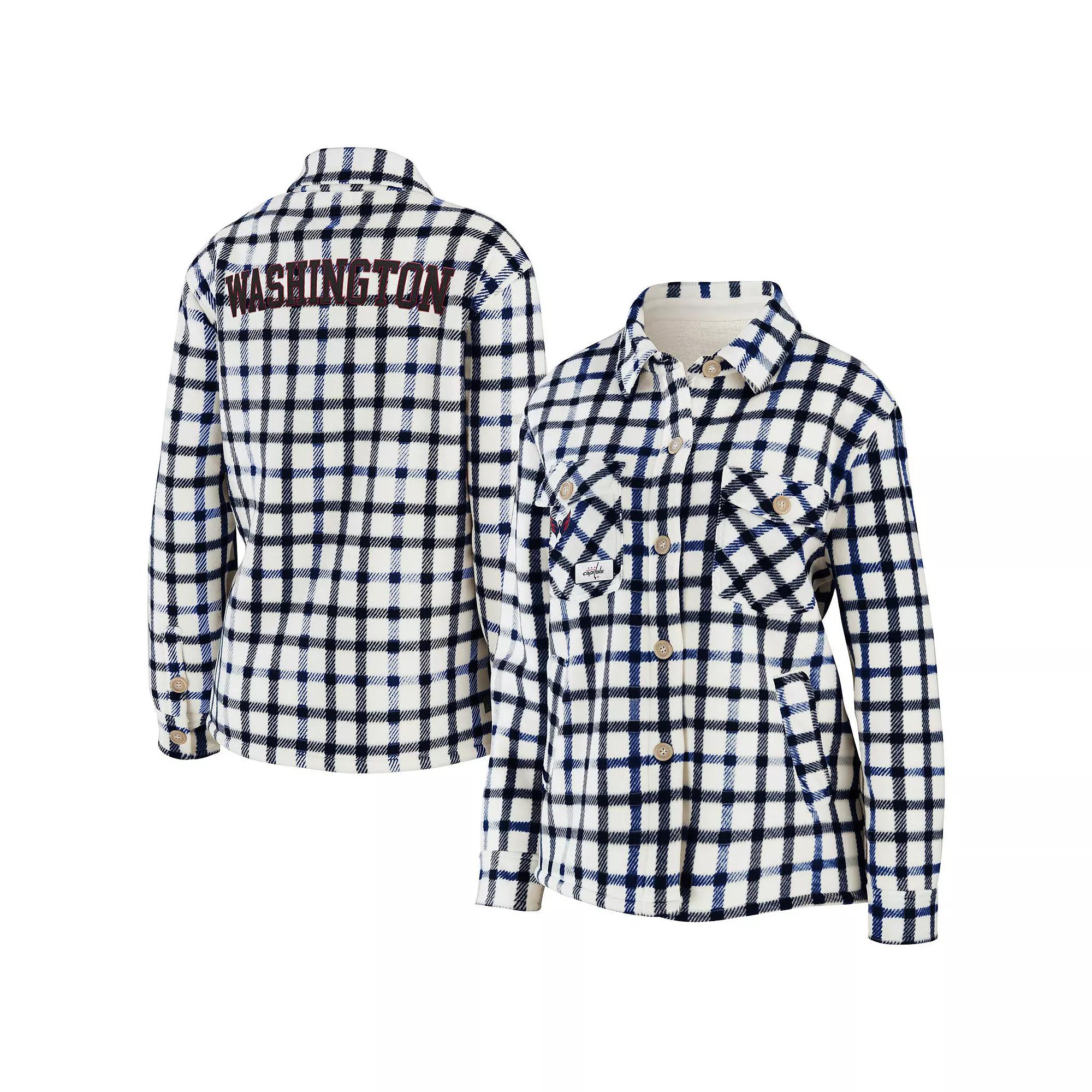 Women's WEAR by Erin Andrews Oatmeal Columbus Blue Jackets Plaid Button-Up Shirt Jacket,  Product Image