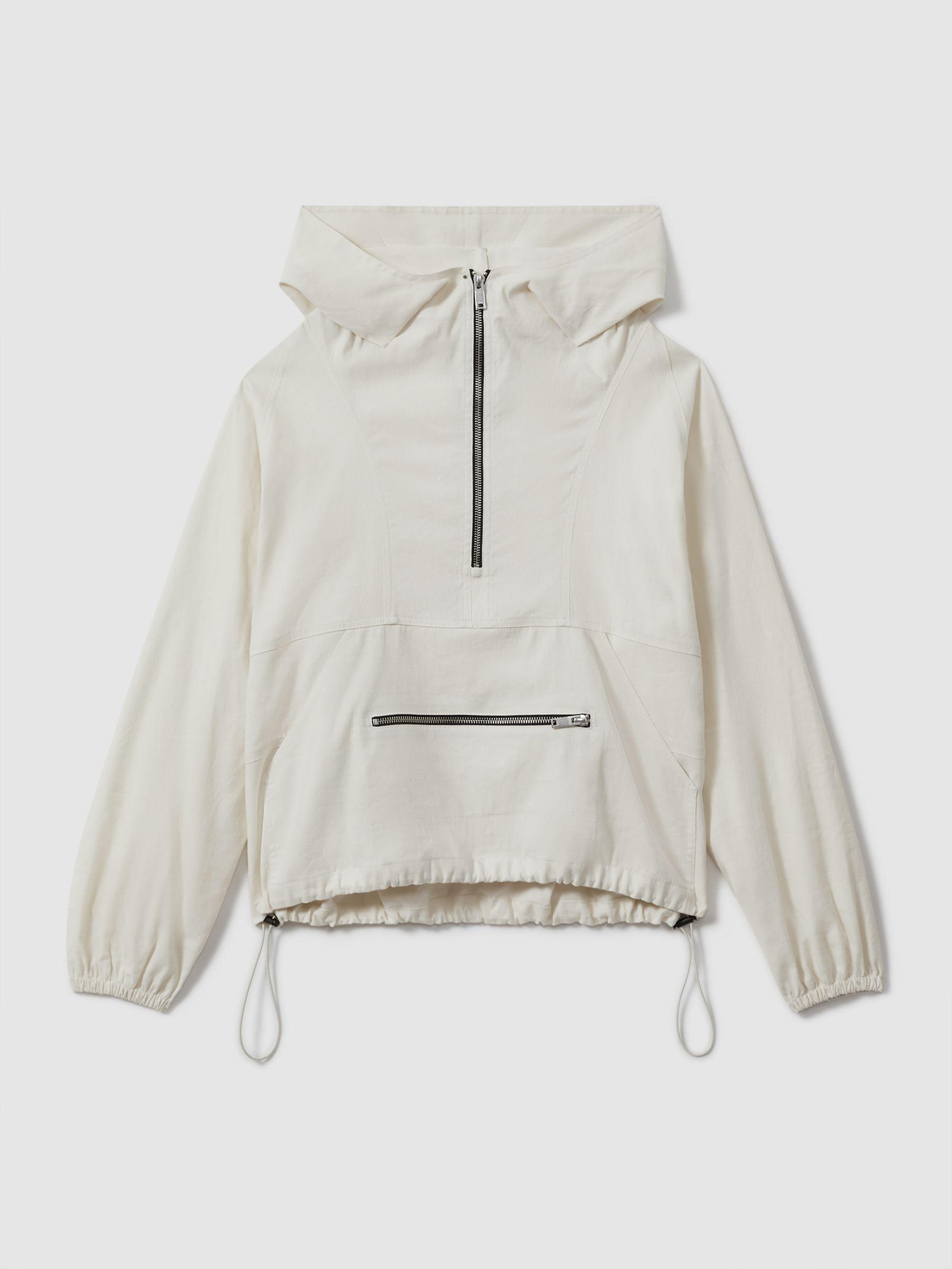 Atelier Linen Blend Hooded Sports Jacket in White Product Image