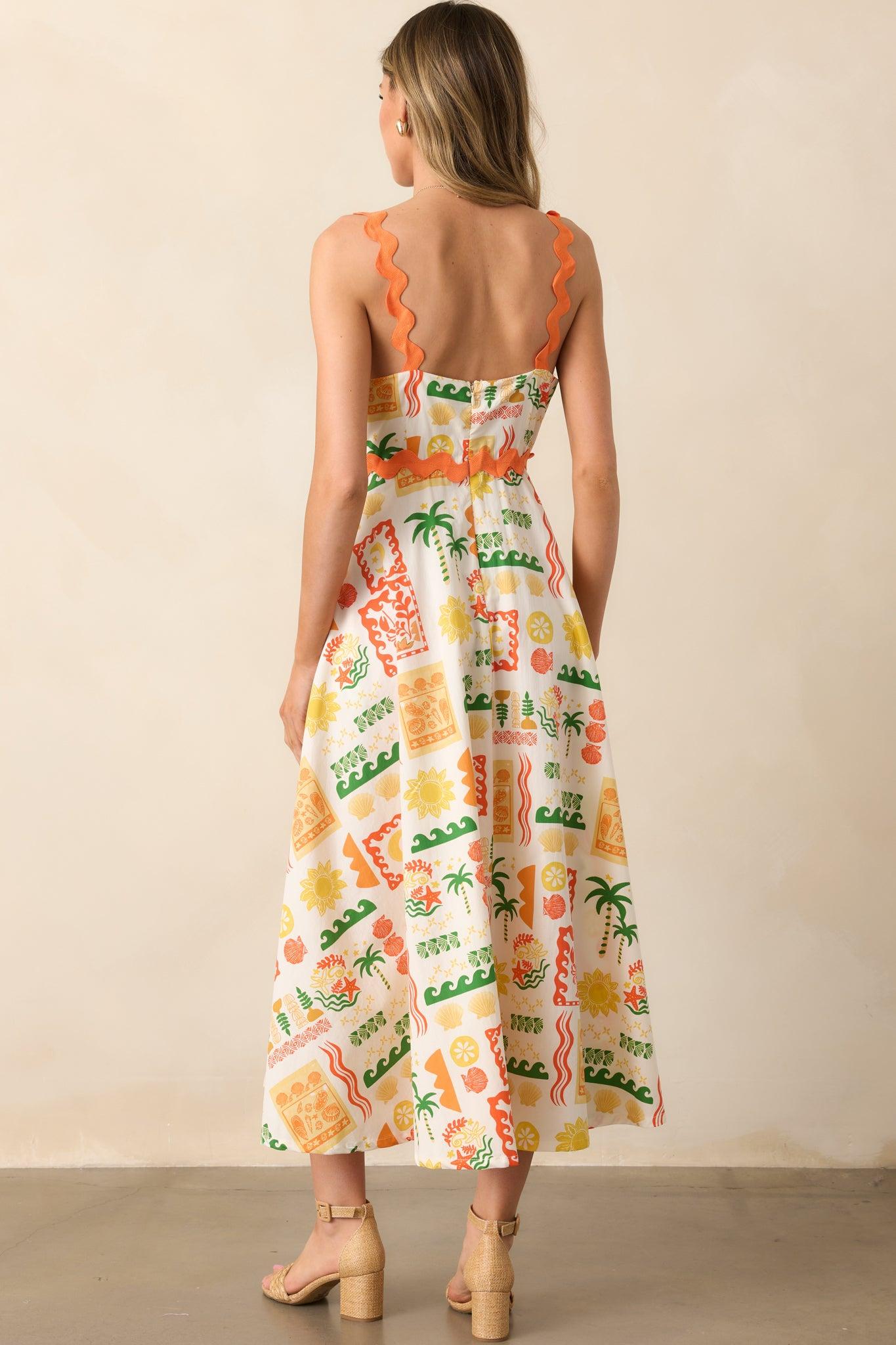Some Fresh Air Orange Tropical Print Cotton Maxi Dress Product Image