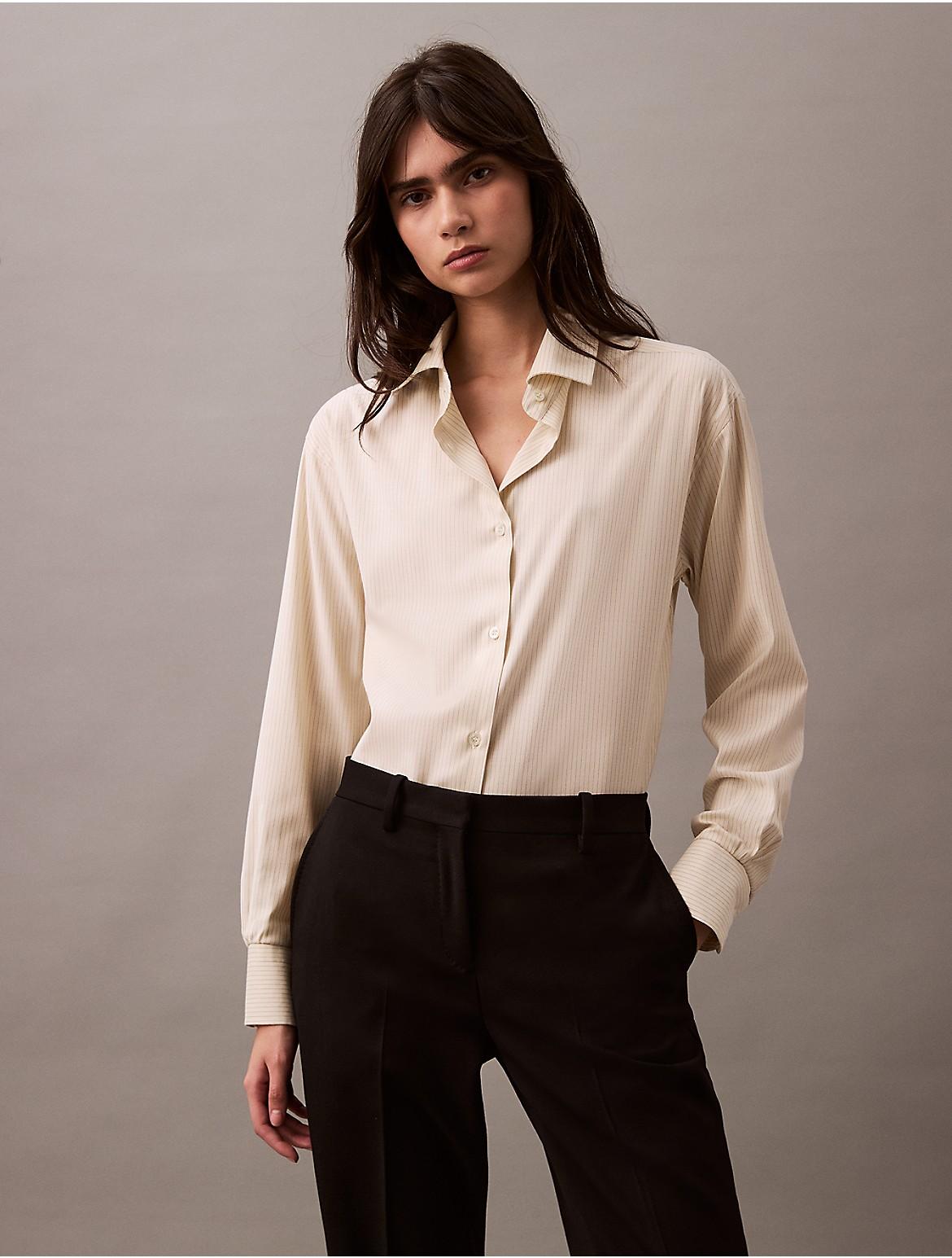 Calvin Klein Womens Relaxed Wool Blend Button-Down Shirt - White Product Image