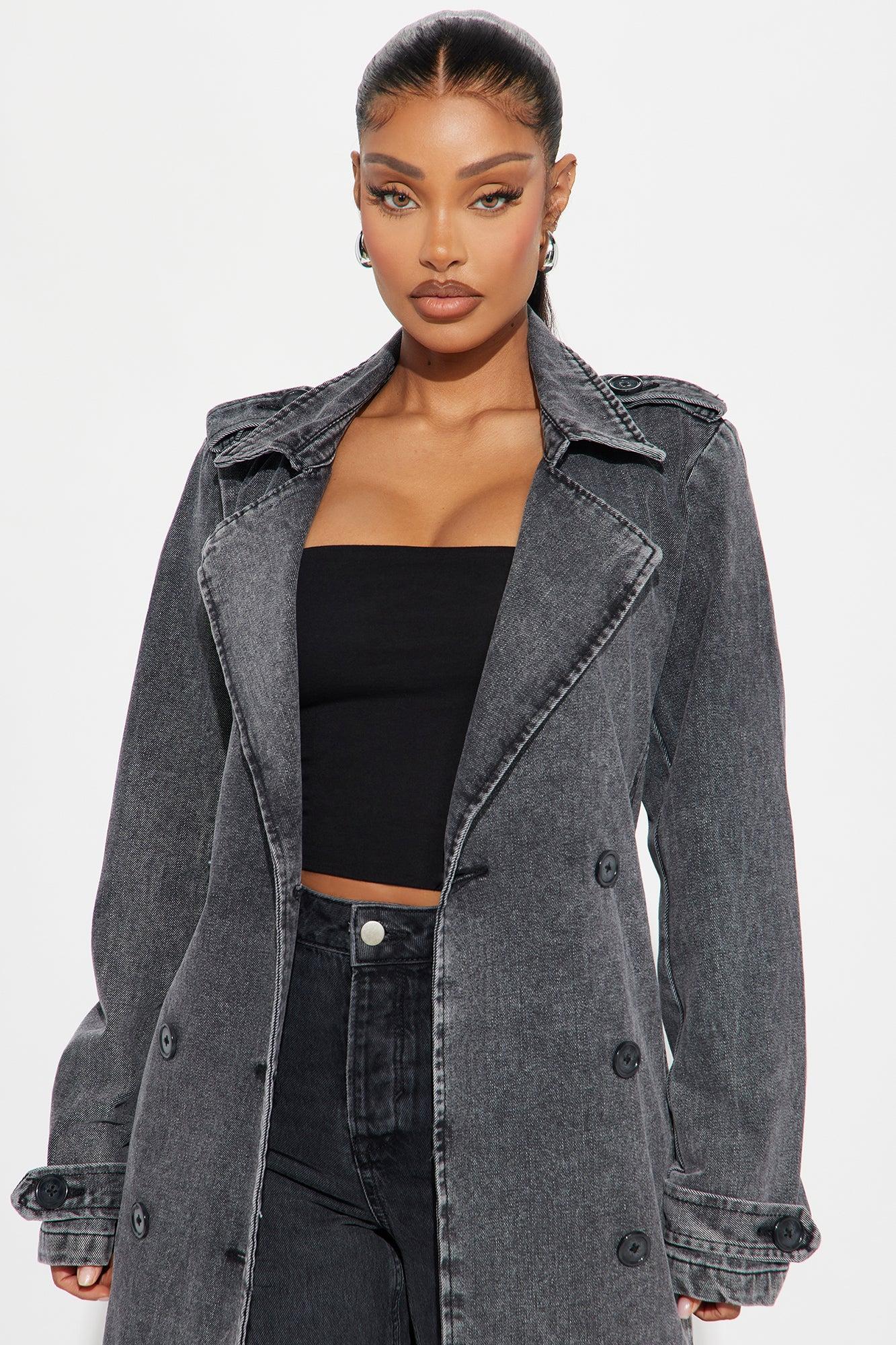 Can't Blame Me Washed Denim Trench - Black Wash Female Product Image