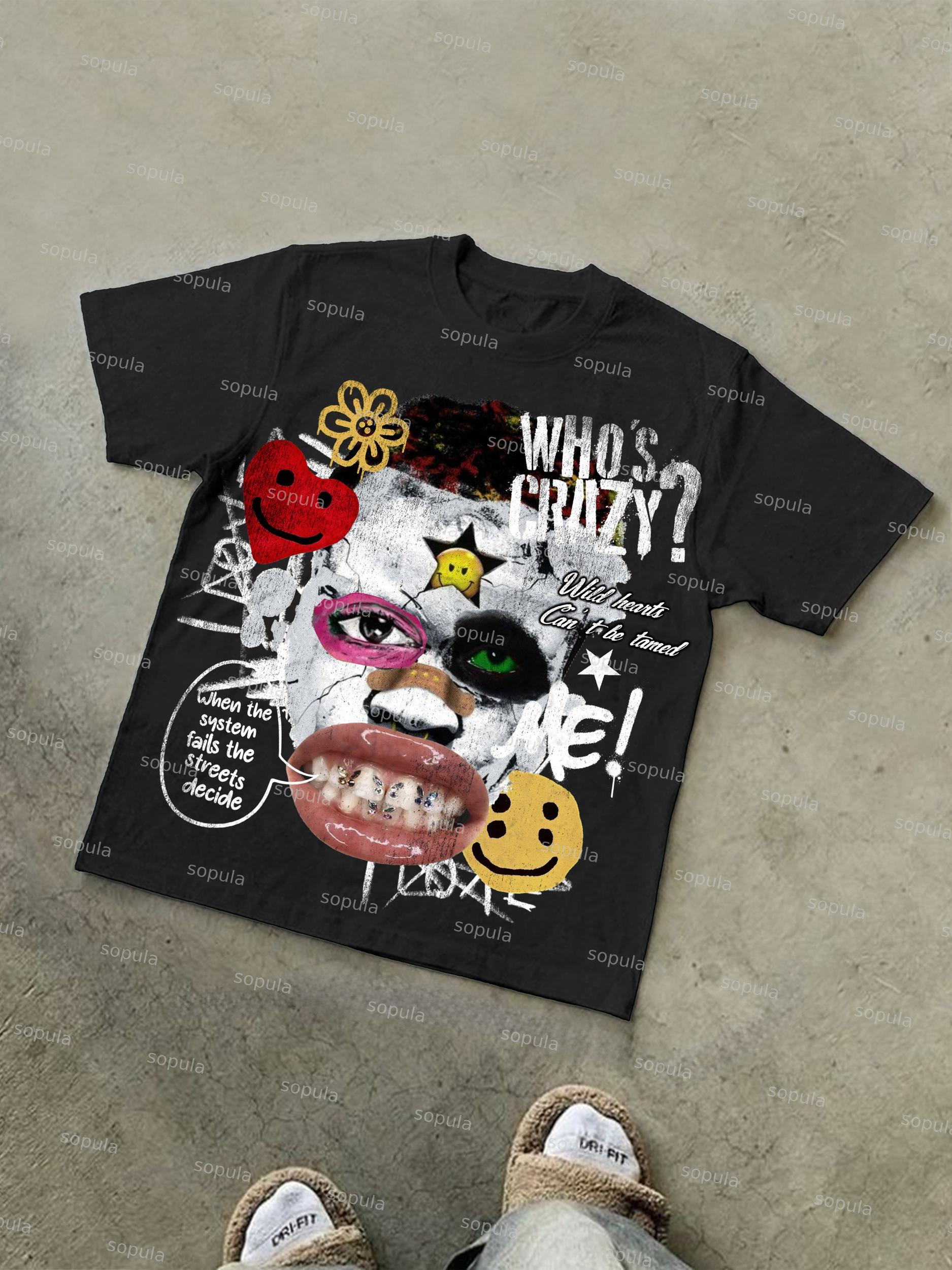 Abstract Portrait People Collage Vintage Graphic Cotton T-shirt Product Image