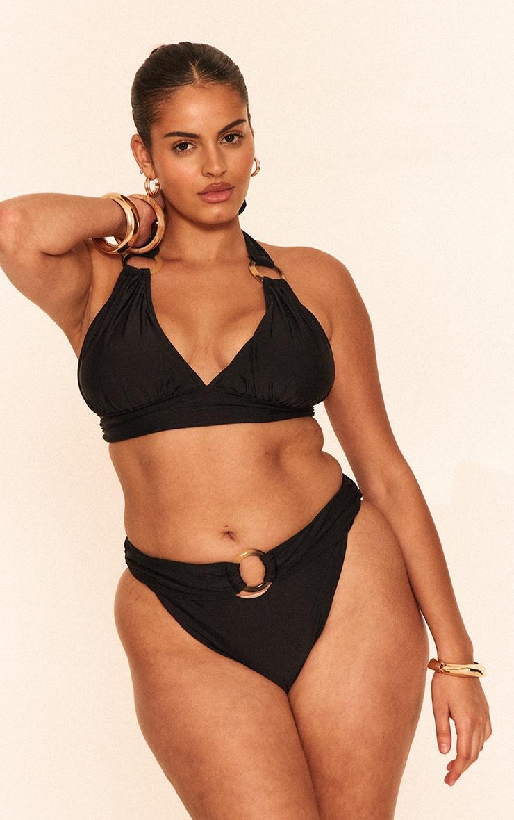 Plus Black O Ring Detail Tanga Bikini Bottoms Product Image