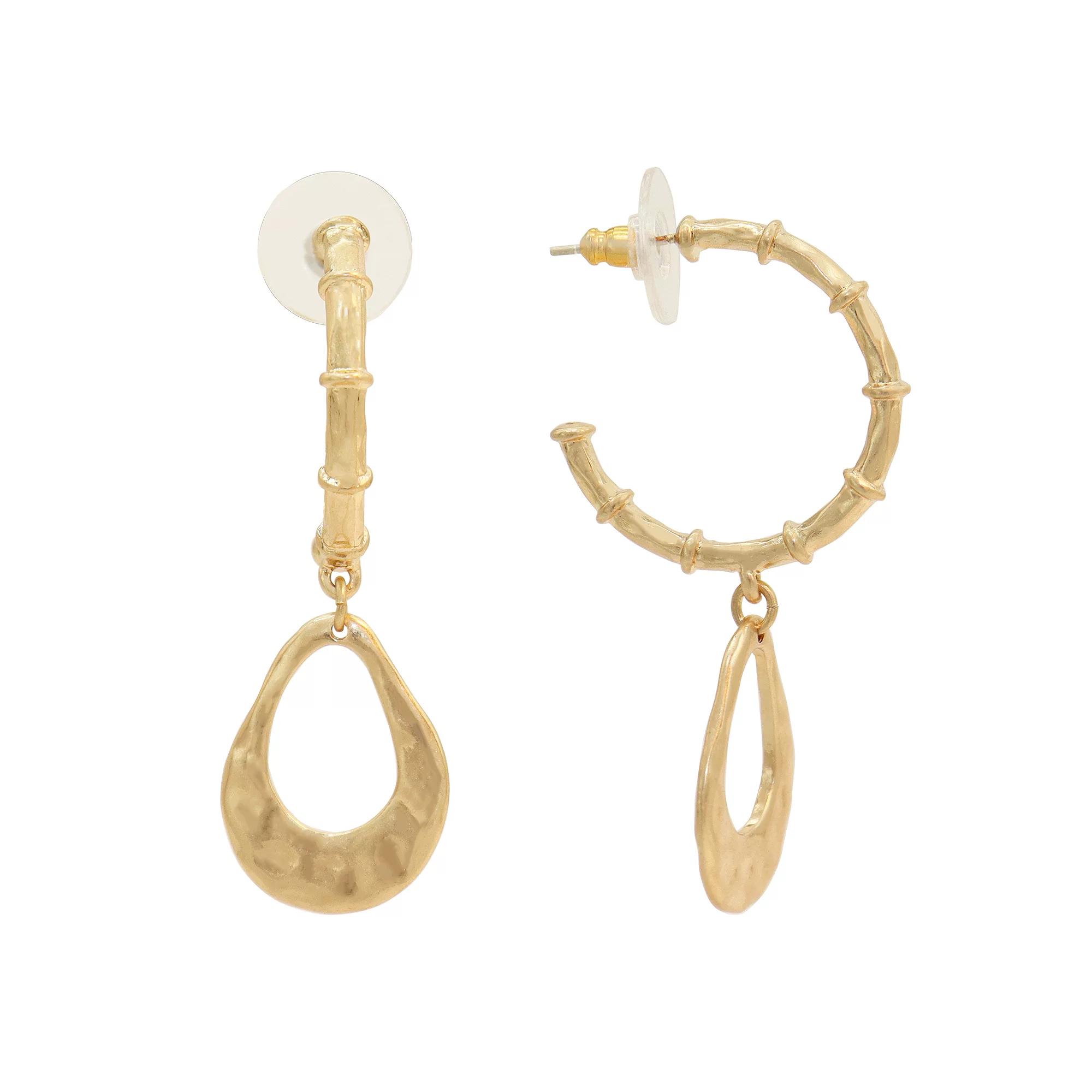 Bella Uno Zinc Gold Tone Hoop Charm Dangle Earrings, Womens Product Image