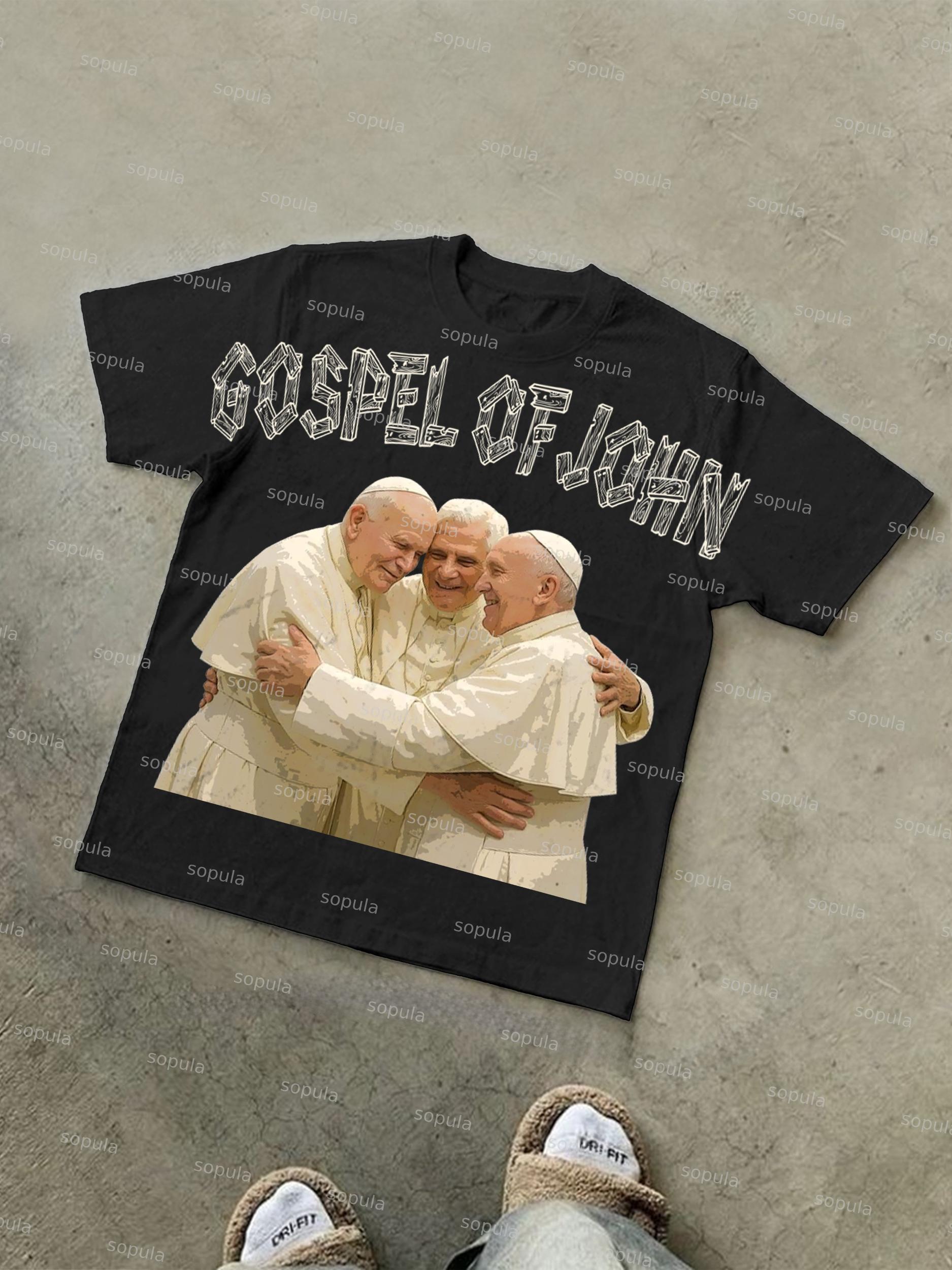 Three Popes Gospel Of John Vintage Graphic Cotton T-shirt Product Image