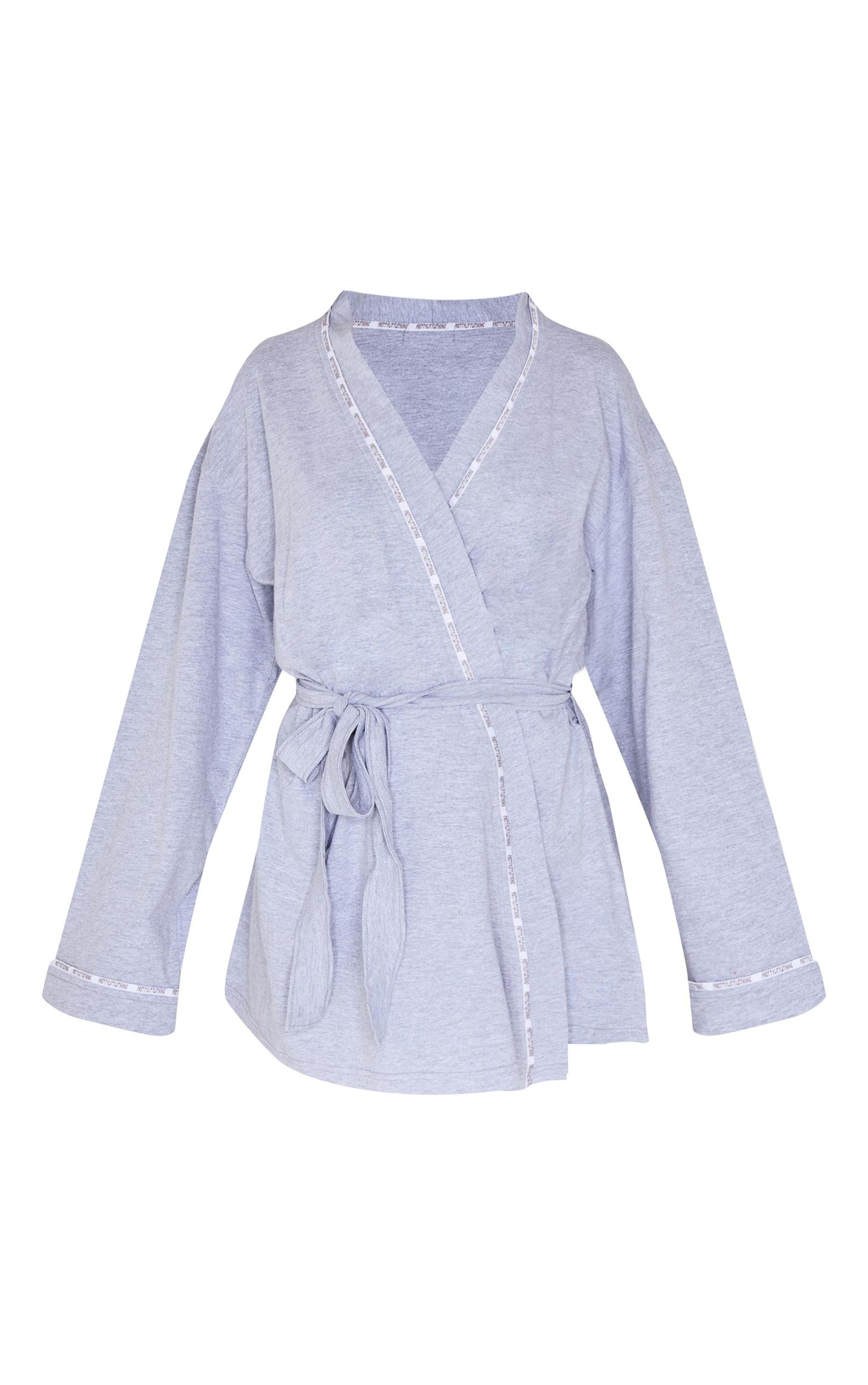 PRETTYLITTLETHING Grey Piping Jersey Robe Product Image