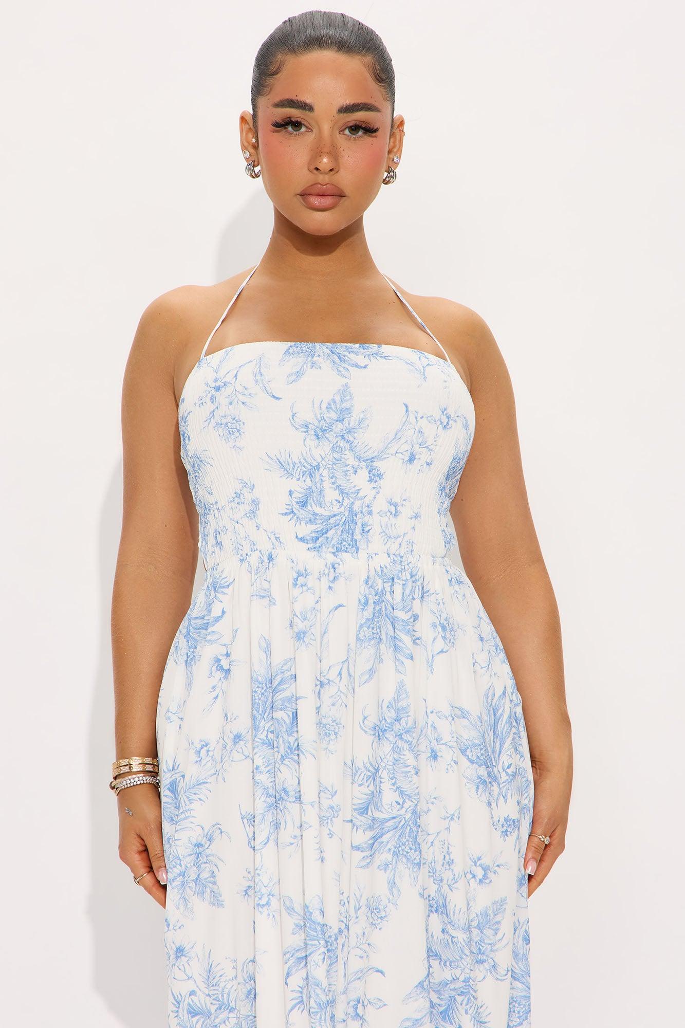 Santorini Summer Chiffon Maxi Dress - Blue/combo Product Image