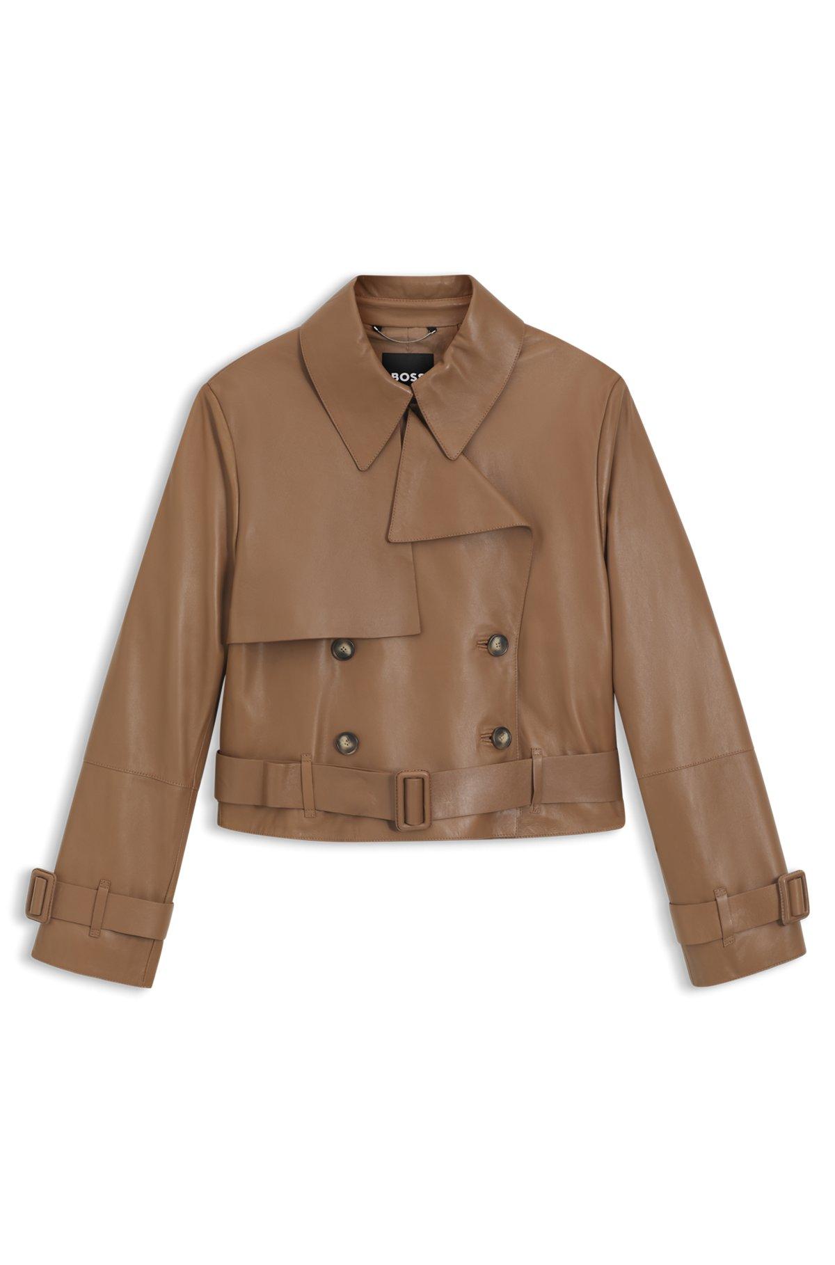 Trench-style leather jacket with tie-up belt Product Image