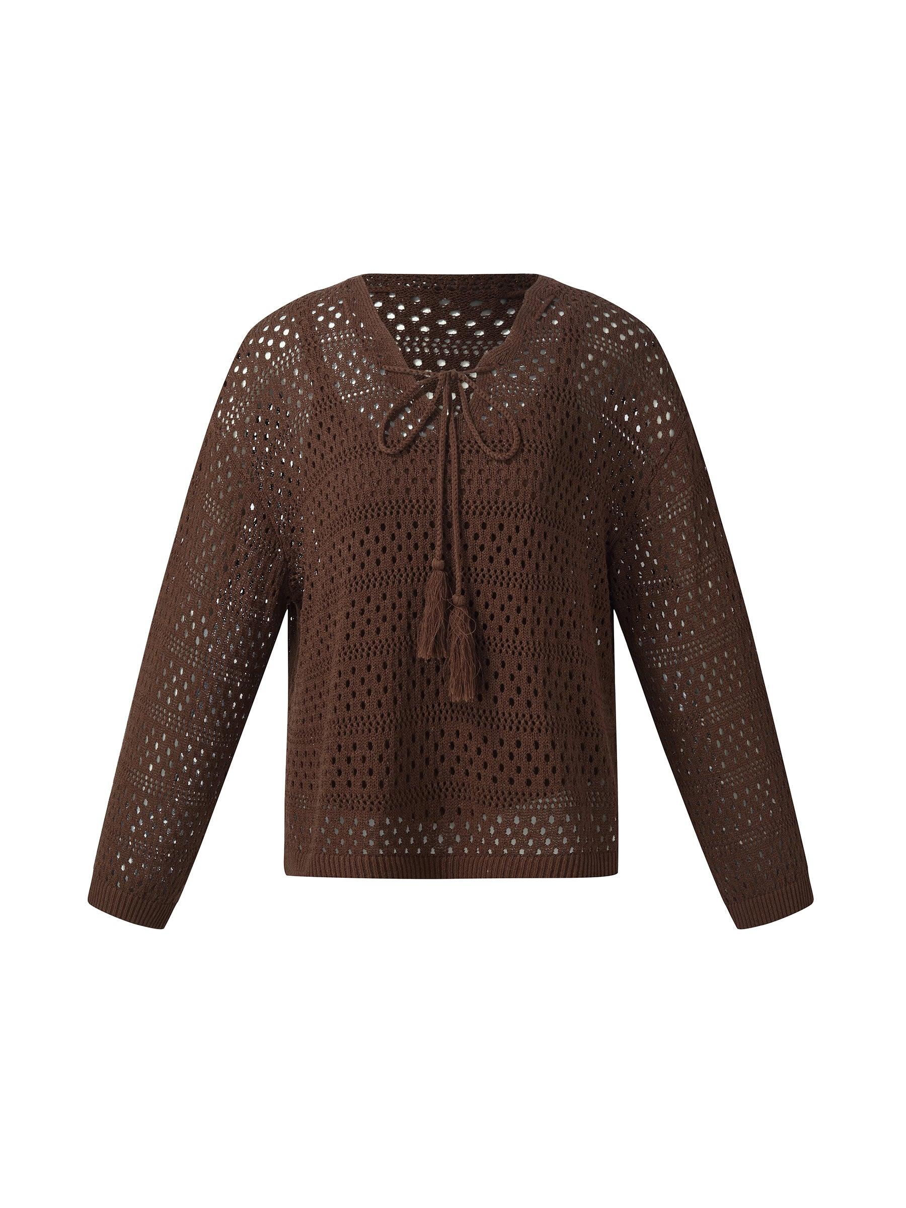 Linen Blend Openwork Pullover And Knit Tank Two-Piece Set Product Image