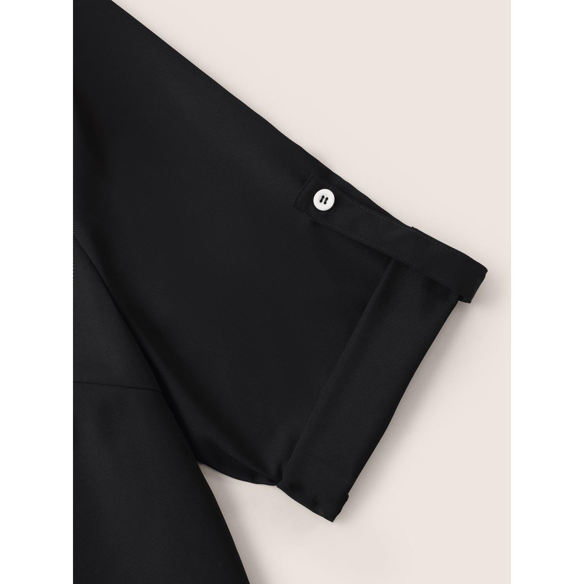 Plus Size Black Static-Free Leopard 2-In-1 Roll Tab Sleeve Blouse Women At the Office Elbow-length sleeve Shirt collar Work Blouses BloomChic 26/4X Product Image