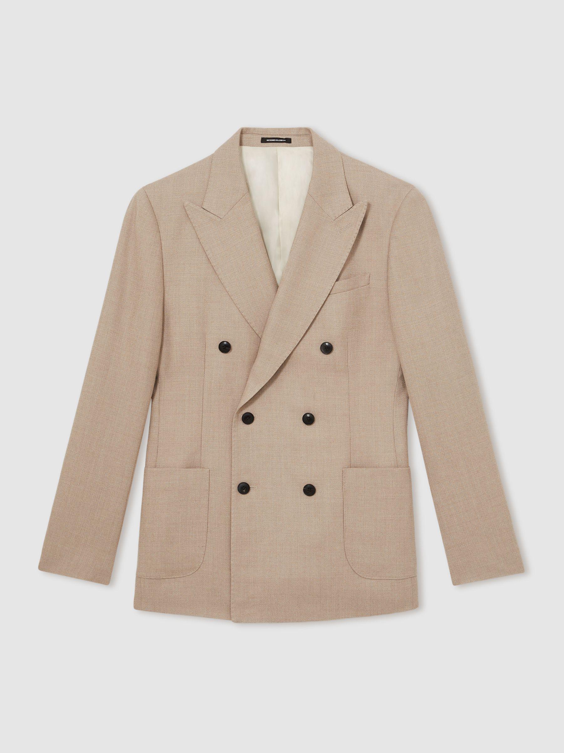 Slim-Fit Wool-Blend Double-Breasted Suit Blazer in Oatmeal Brown Product Image