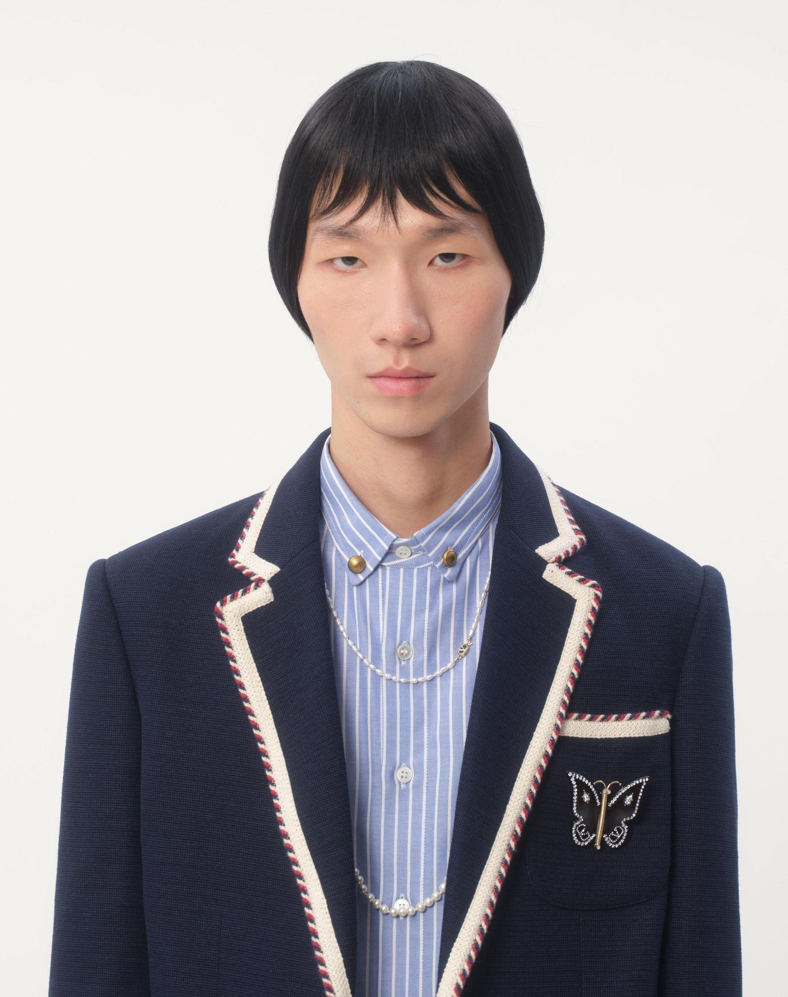 Single-Breasted Jersey Cotton Jacket With Torchon Piping Product Image
