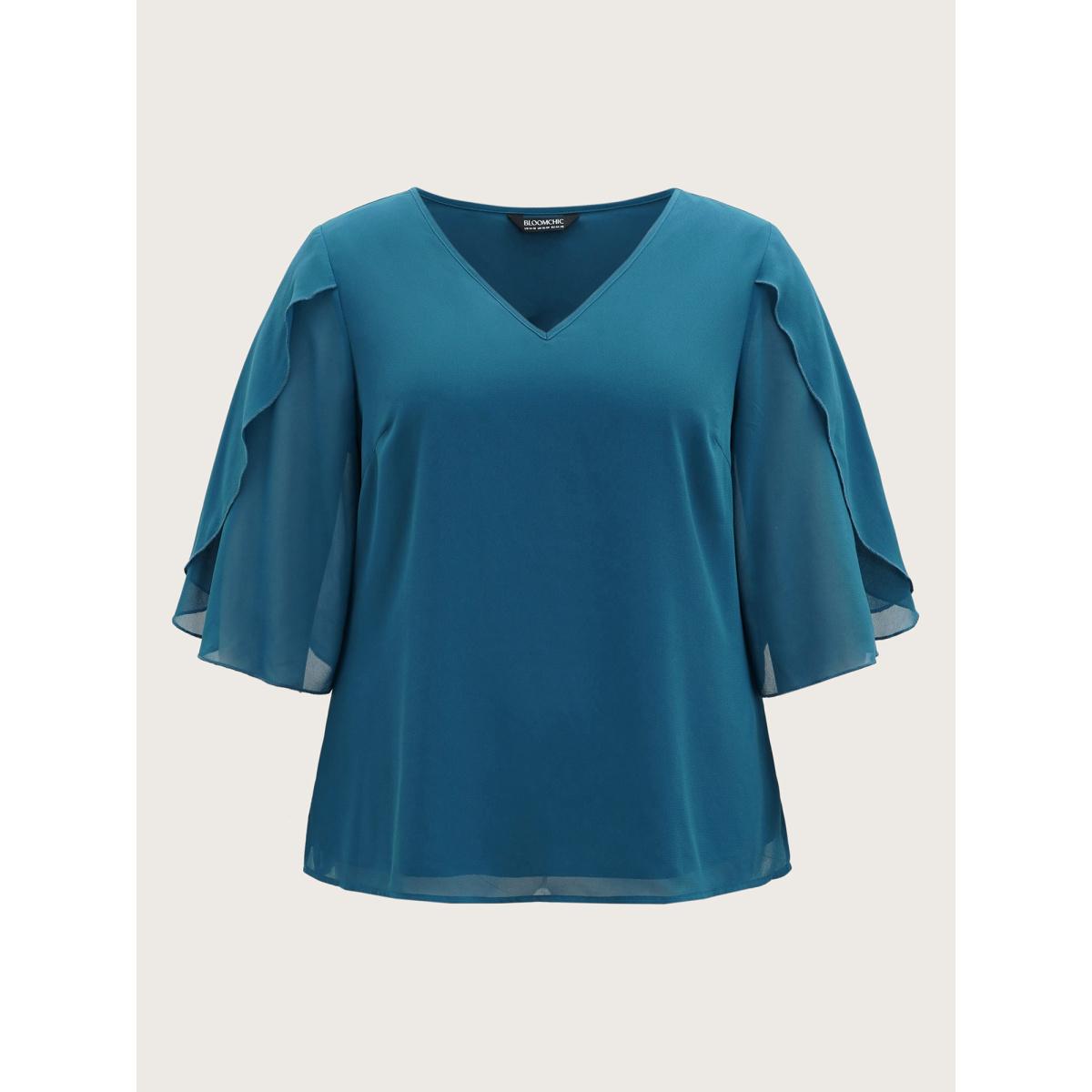 Plus Size Aegean Chiffon Gathered Petal Sleeve Blouse Women Timeless Elbow-length sleeve V-neck Elegant Blouses BloomChic 10/M Product Image