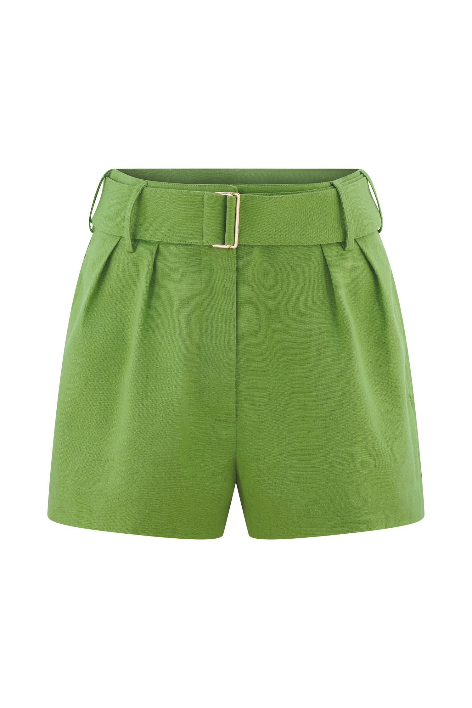 Scout Linen Belted Shorts - Green Product Image