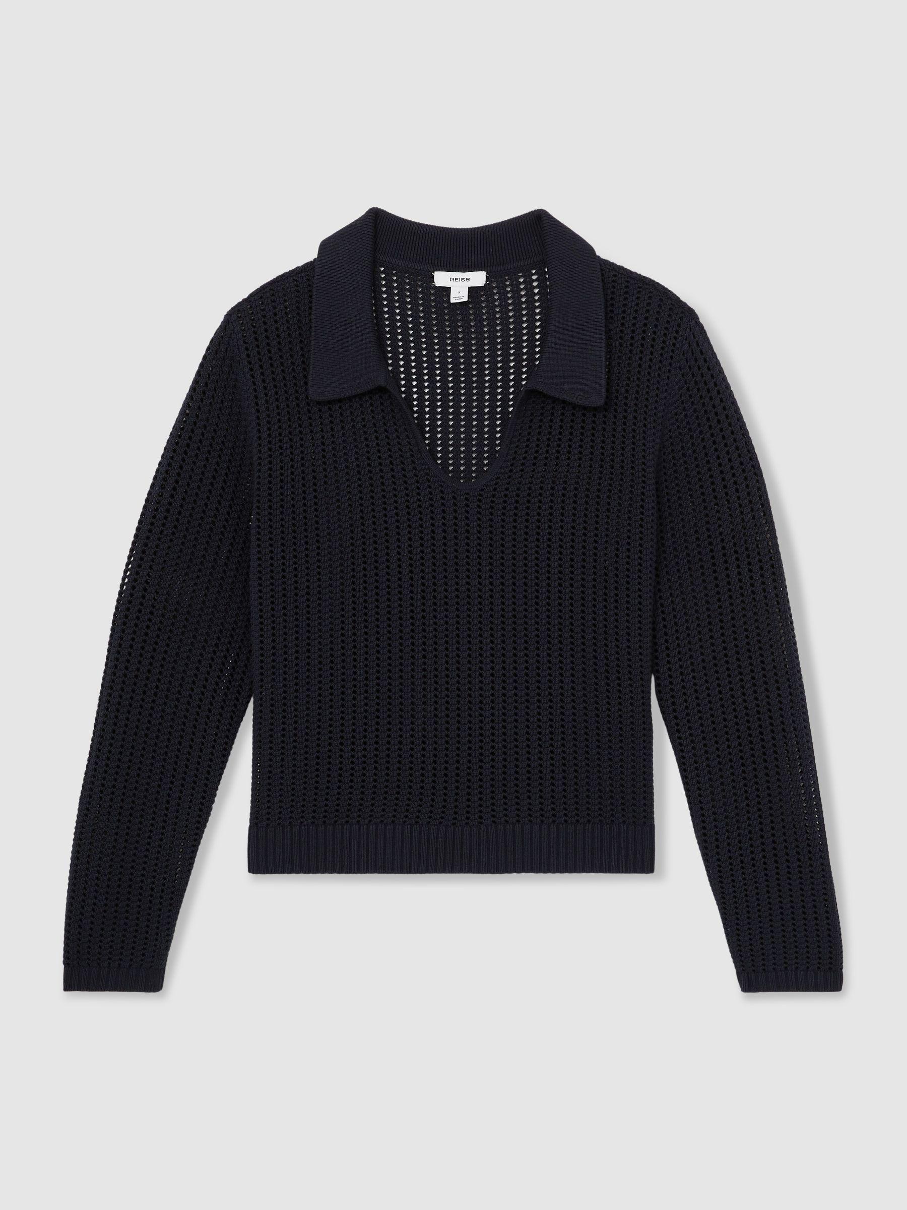 Cotton Blend Open Collar Jumper in Navy Product Image