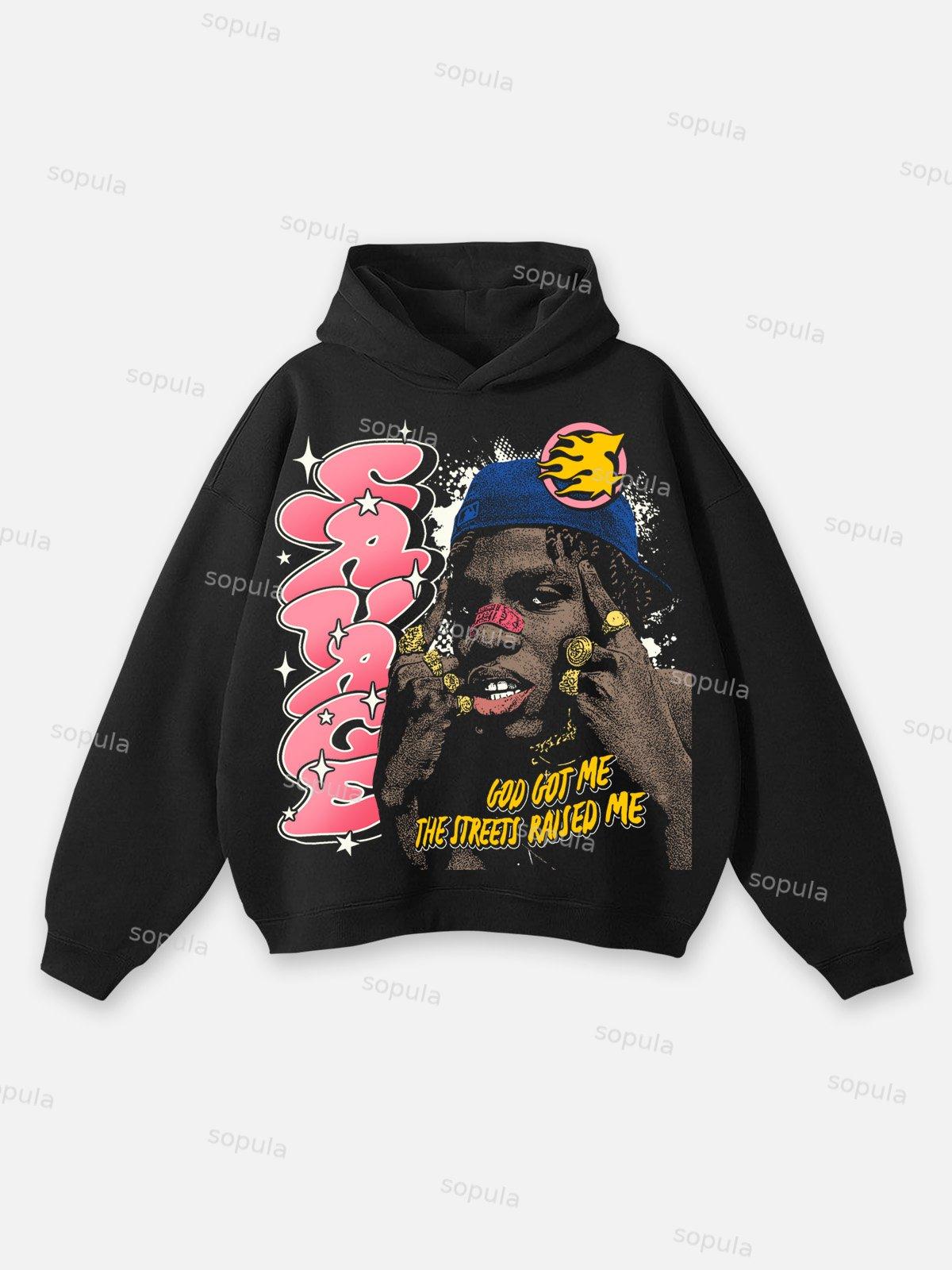 Savage Street Trend Character Graphic Cotton Hoodie Product Image