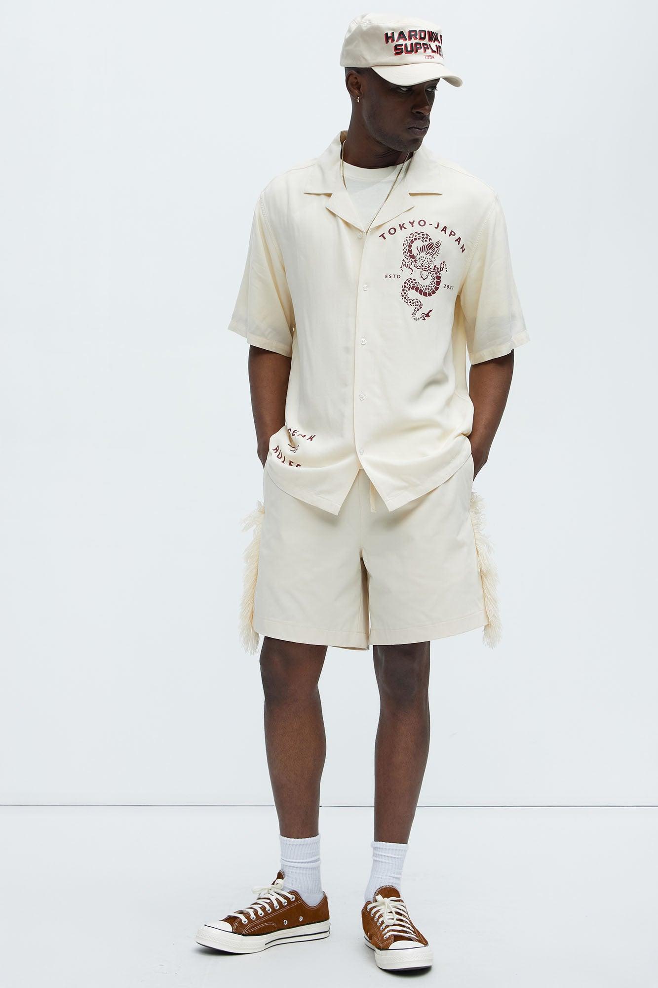 Nowhere Frayed Relaxed Shorts - Off White Product Image