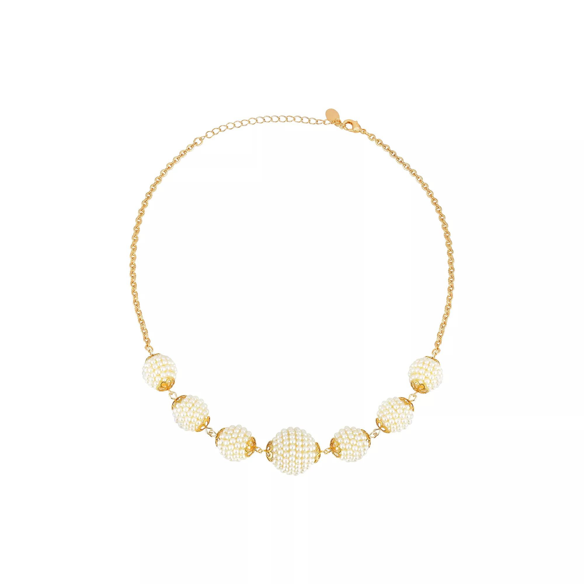 1928 Gold Tone Simulated Pearl Seeded Multi Ball Necklace, Womens, White Product Image