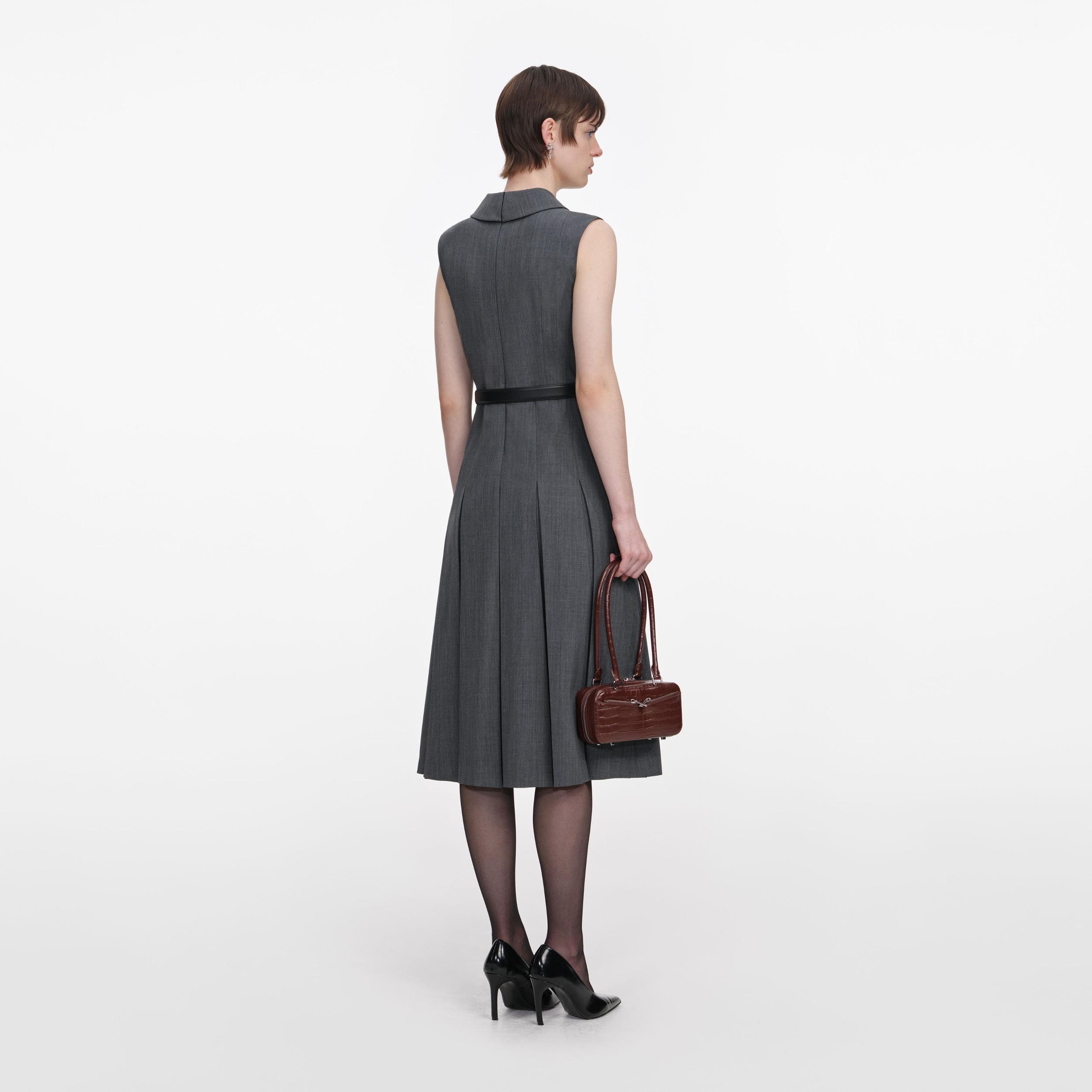 Grey Tailored Pleated Midi Dress Product Image