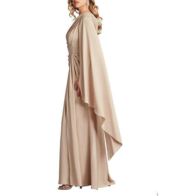 Tadashi Shoji One Shoulder Scarf Sleeve Side Twist Crepe Sheath Gown Product Image