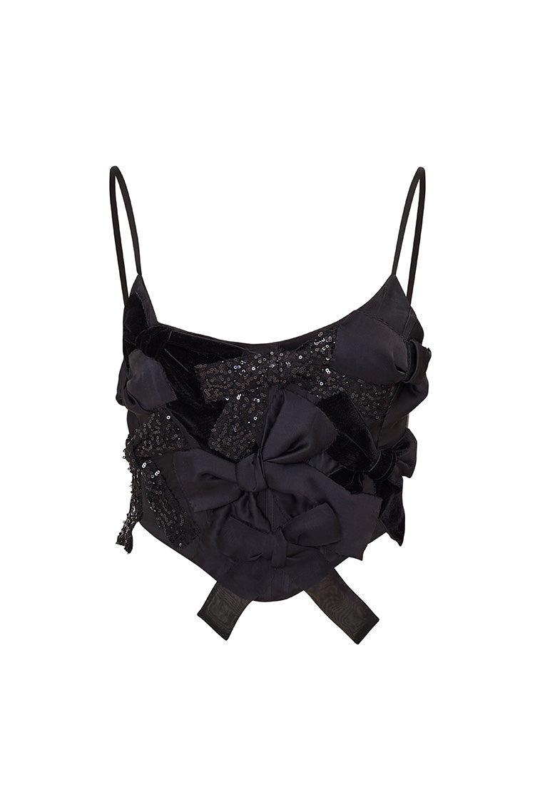 Woodley Bow Bustier Top - BLACK Product Image